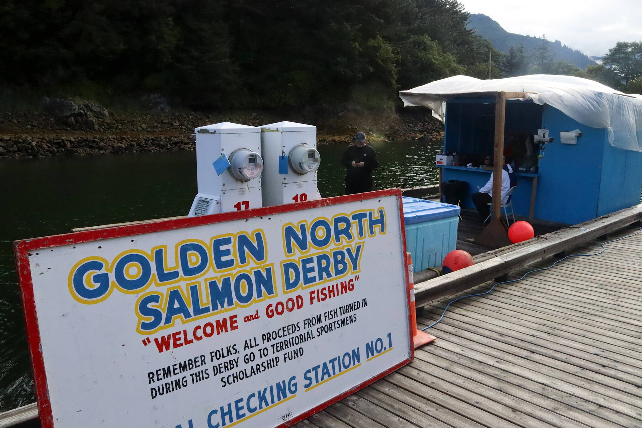 The Douglas Harbor weighing station is quiet on Saturday morning as the 78th Golden North Salmon Derby begins its second day. (Mark Sabbatini / Juneau Empire)