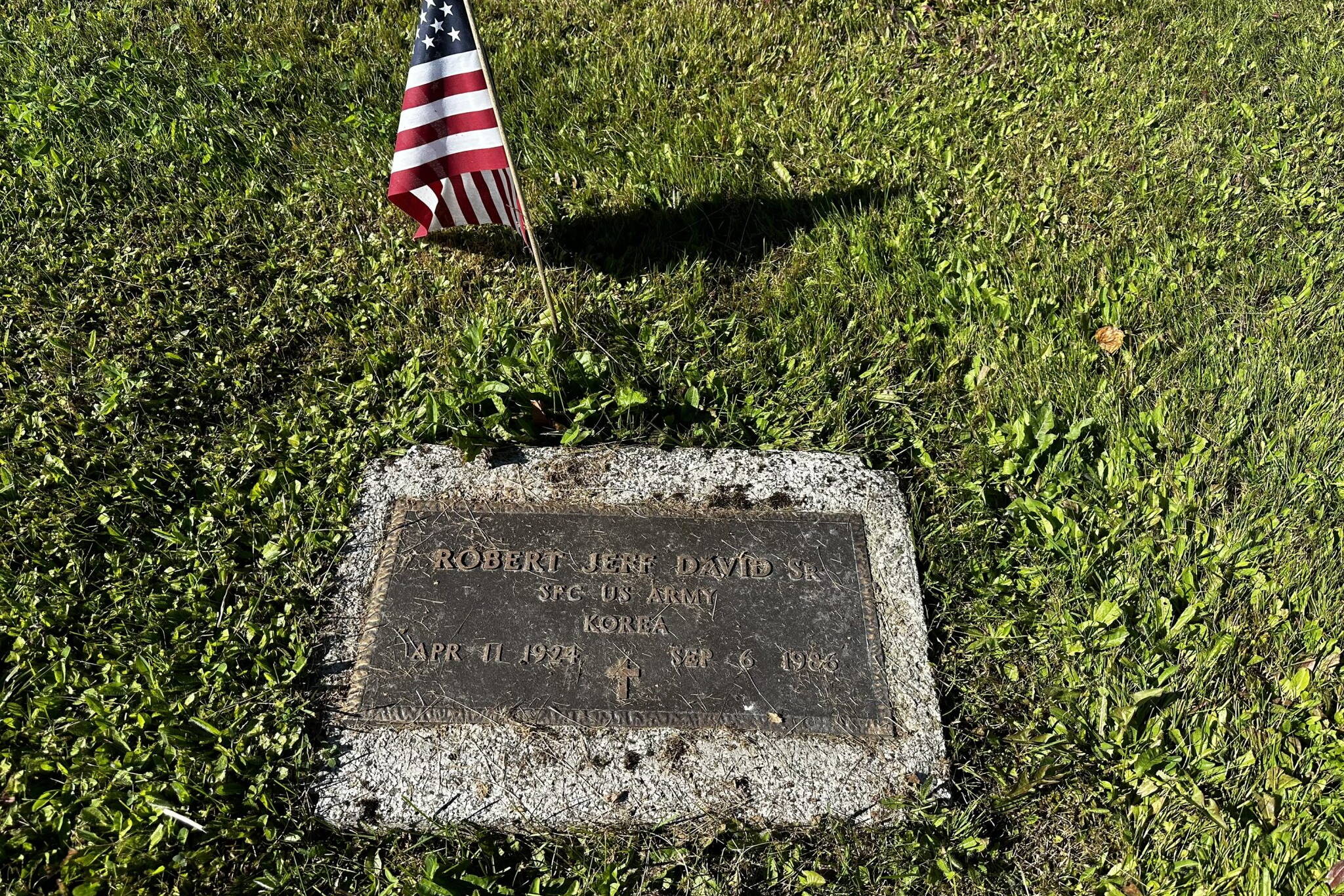 Tlingít Code Talker Robert Jeff David Sr., is buried in the Jones Point Cemetery in Haines. (Francisco Martínezcuello / Chilkat Valley News)