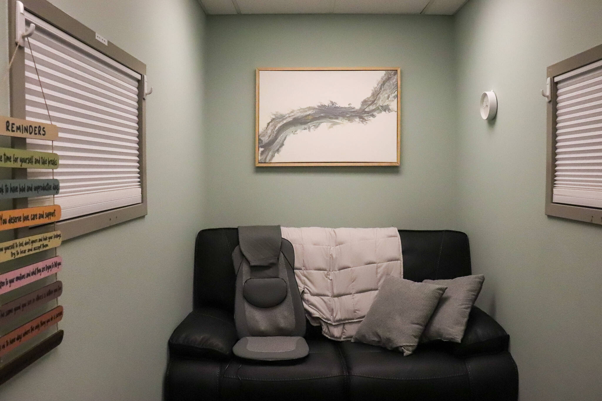 The Juneau Police Department’s wellness room, seen on Friday, offers a retreat from stress. (Jasz Garrett / Juneau Empire)