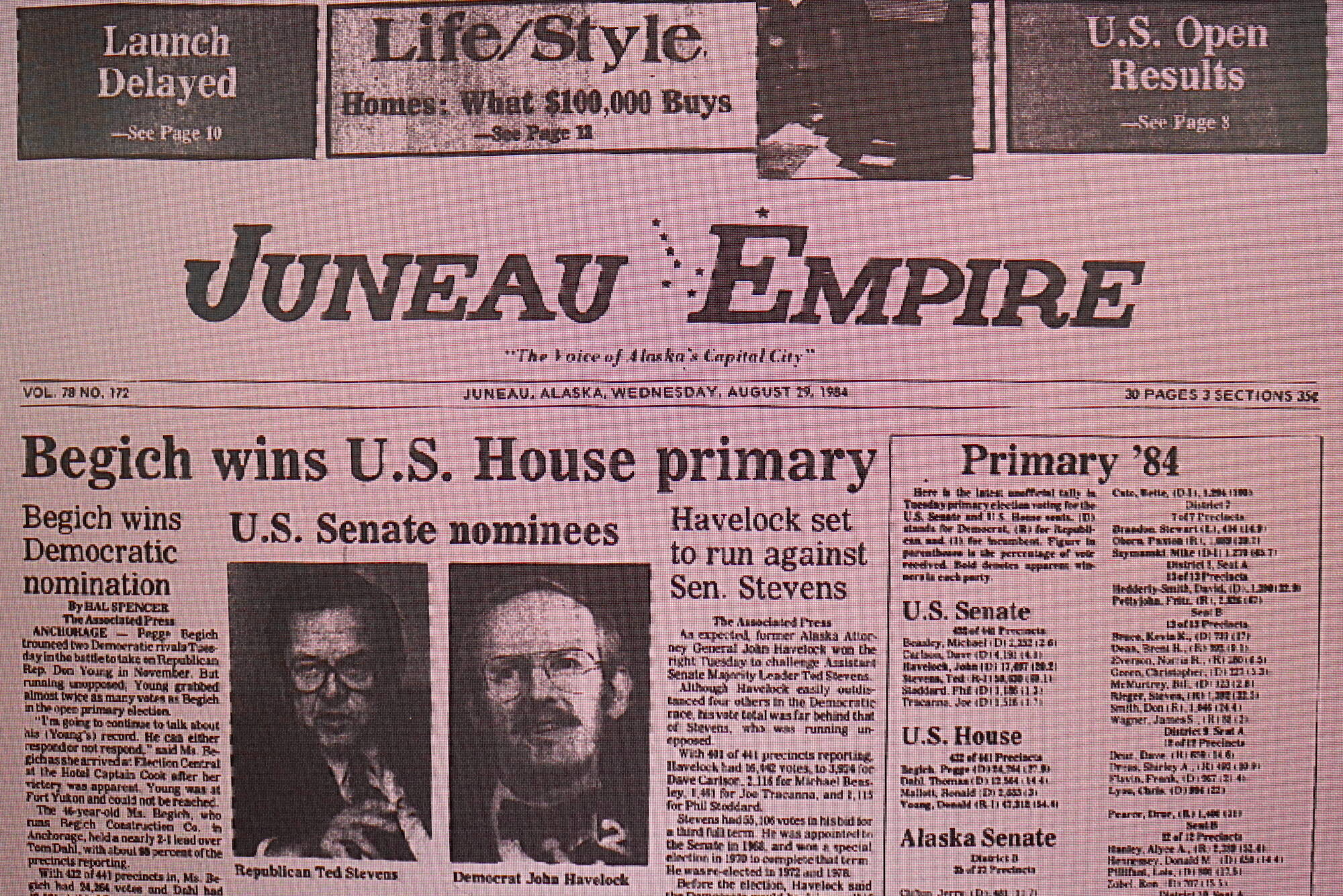 The front page of the Juneau Empire on Aug. 29, 1984. (Mark Sabbatini / Juneau Empire)