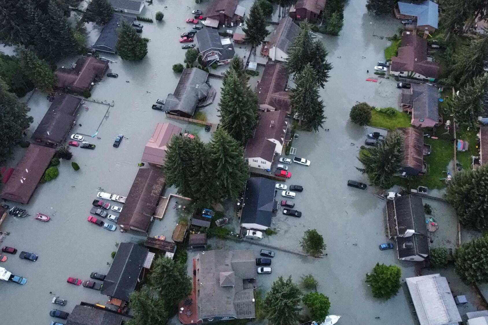 A drone image shows widespread flooding in the Mendenhall Valley on Aug. 6, 2024. (Photo by Rich Ross)