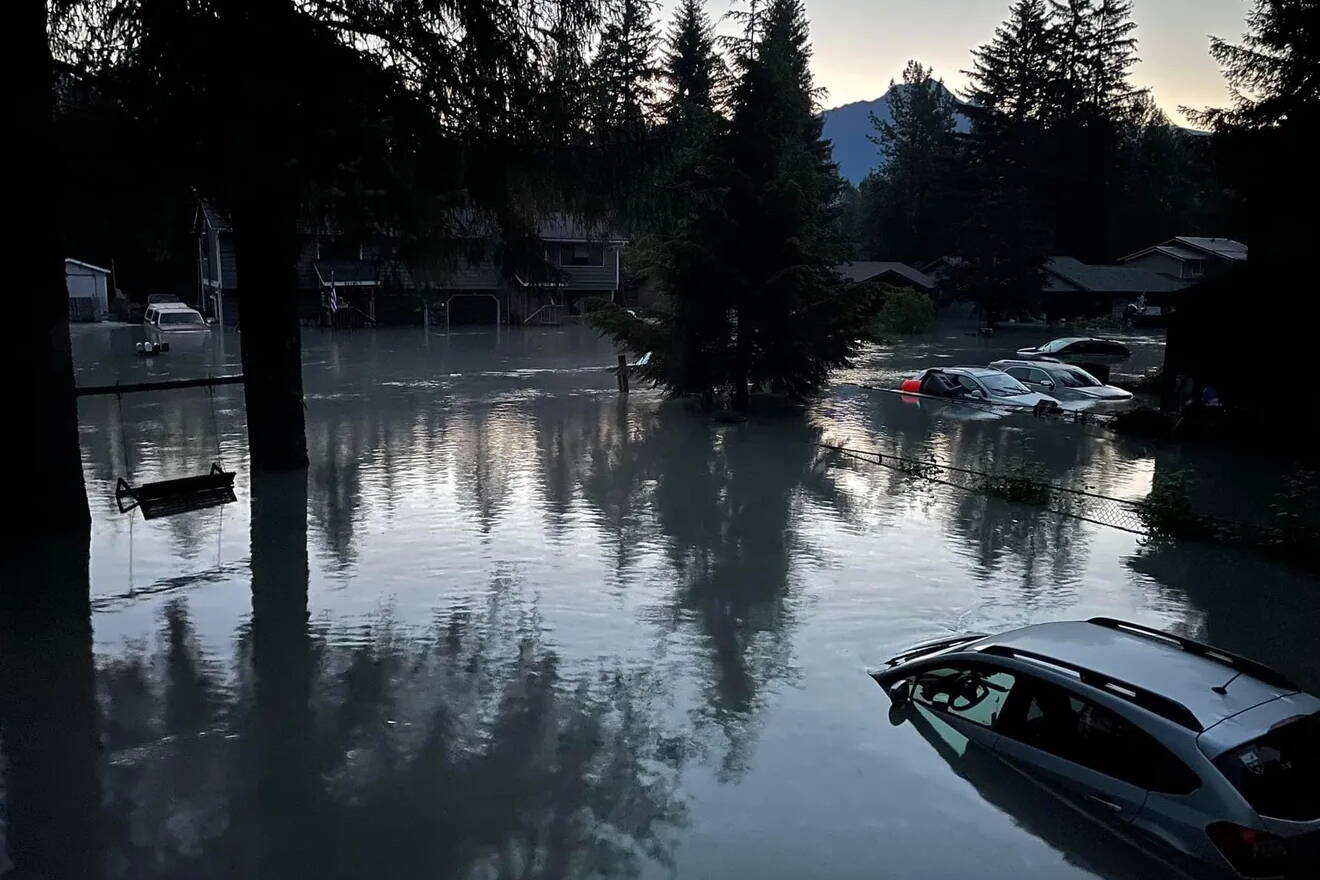 Cars and homes flooded by the break of Suicide Basin’s ice dam in August. (Alaska Division of Homeland Security and Emergency Management photo)