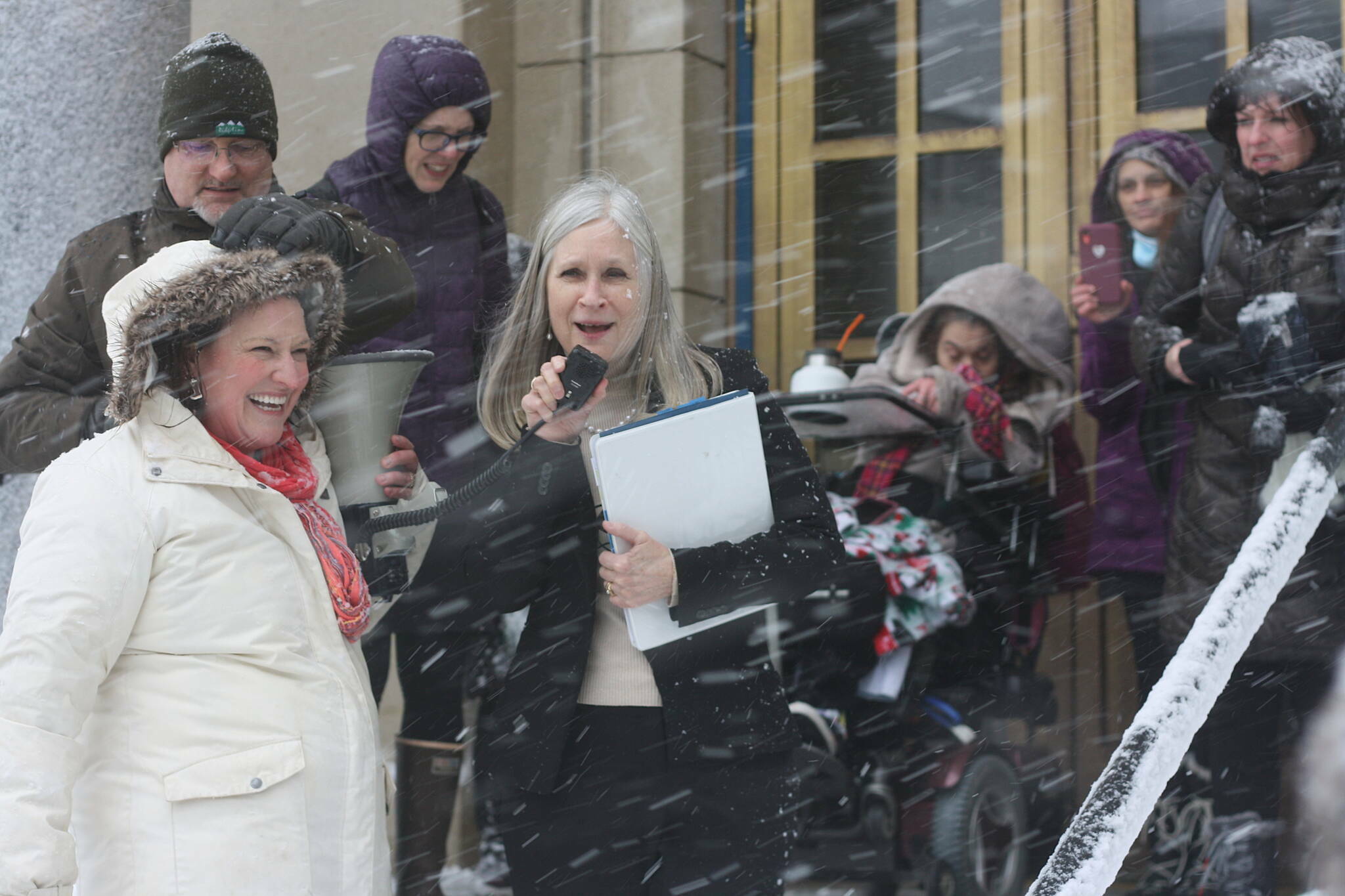 Mark Sabbatini / Juneau Empire file photo
State Rep. Andi Story, D-Juneau, speaks during a rally on behalf of Alaska residents with disabilities at the Alaska State Capitol on March 1, 2023.