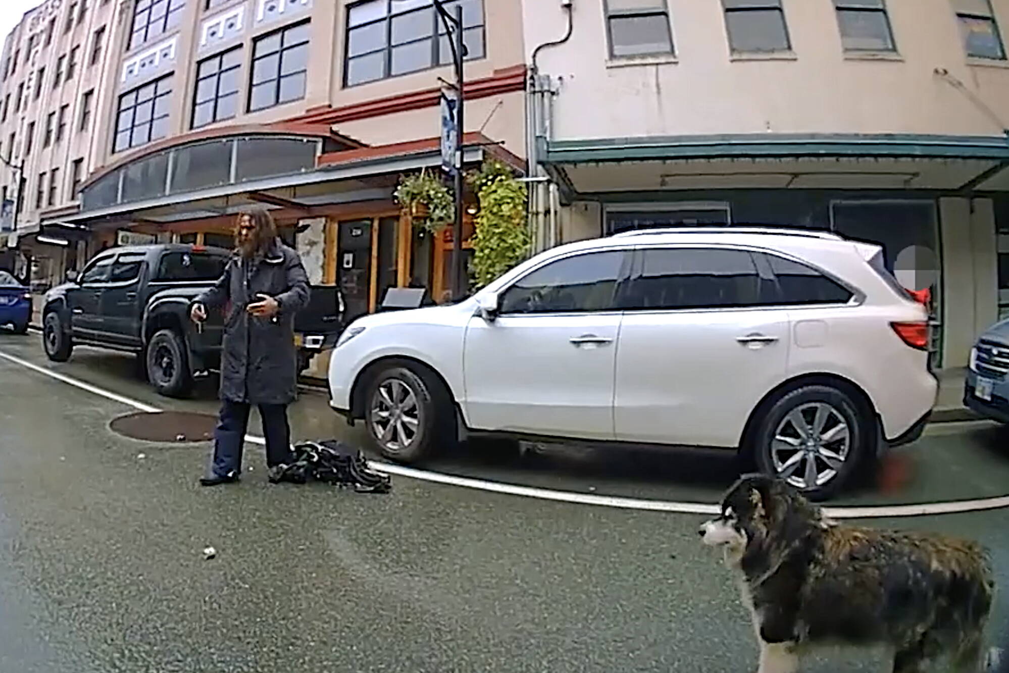 Steven Kissack is seen holding a knife seconds before he is fatally shot July 15 by officers in this screenshot from bodycam footage from Juneau Police Department officer Lee Phelps that was made public Tuesday. (Screenshot from JPD bodycam footage)