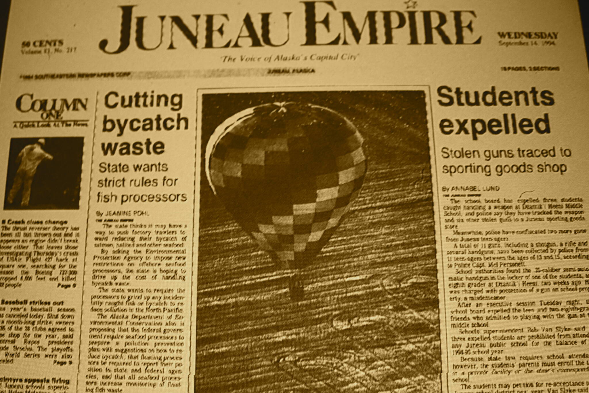 The front page of the Juneau Empire on Sept. 14, 1994. (Mark Sabbatini / Juneau Empire)