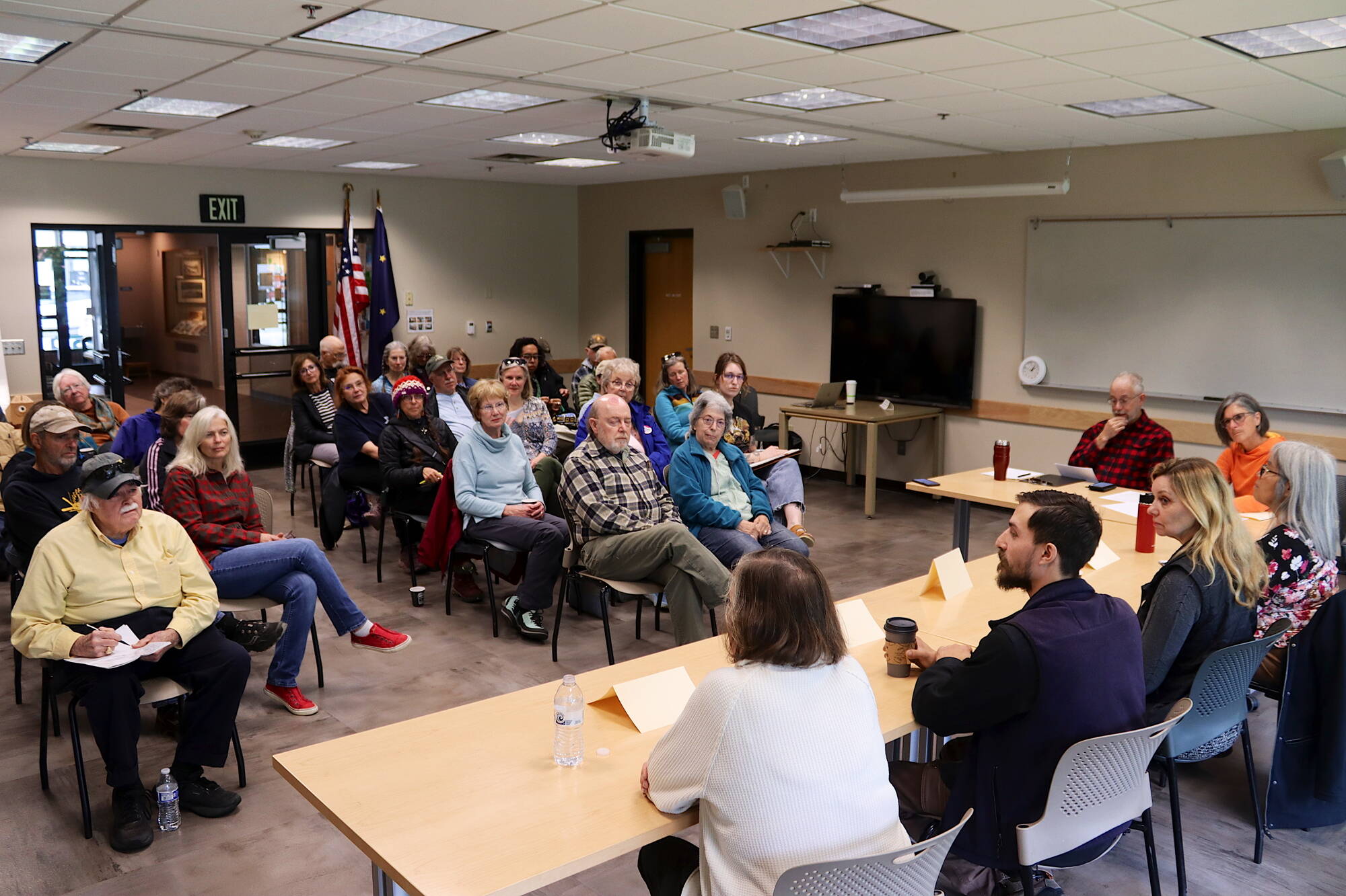 Juneau Assembly and mayoral candidates discuss issues involving the community of Douglas during a forum Sept. 8 at the Douglas Public Library. (Mark Sabbatini / Juneau Empire)