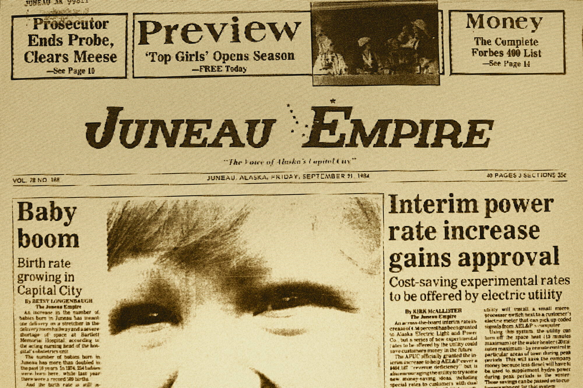 The front page of the Juneau Empire on Sept. 21, 1984. (Mark Sabbatini / Juneau Empire)