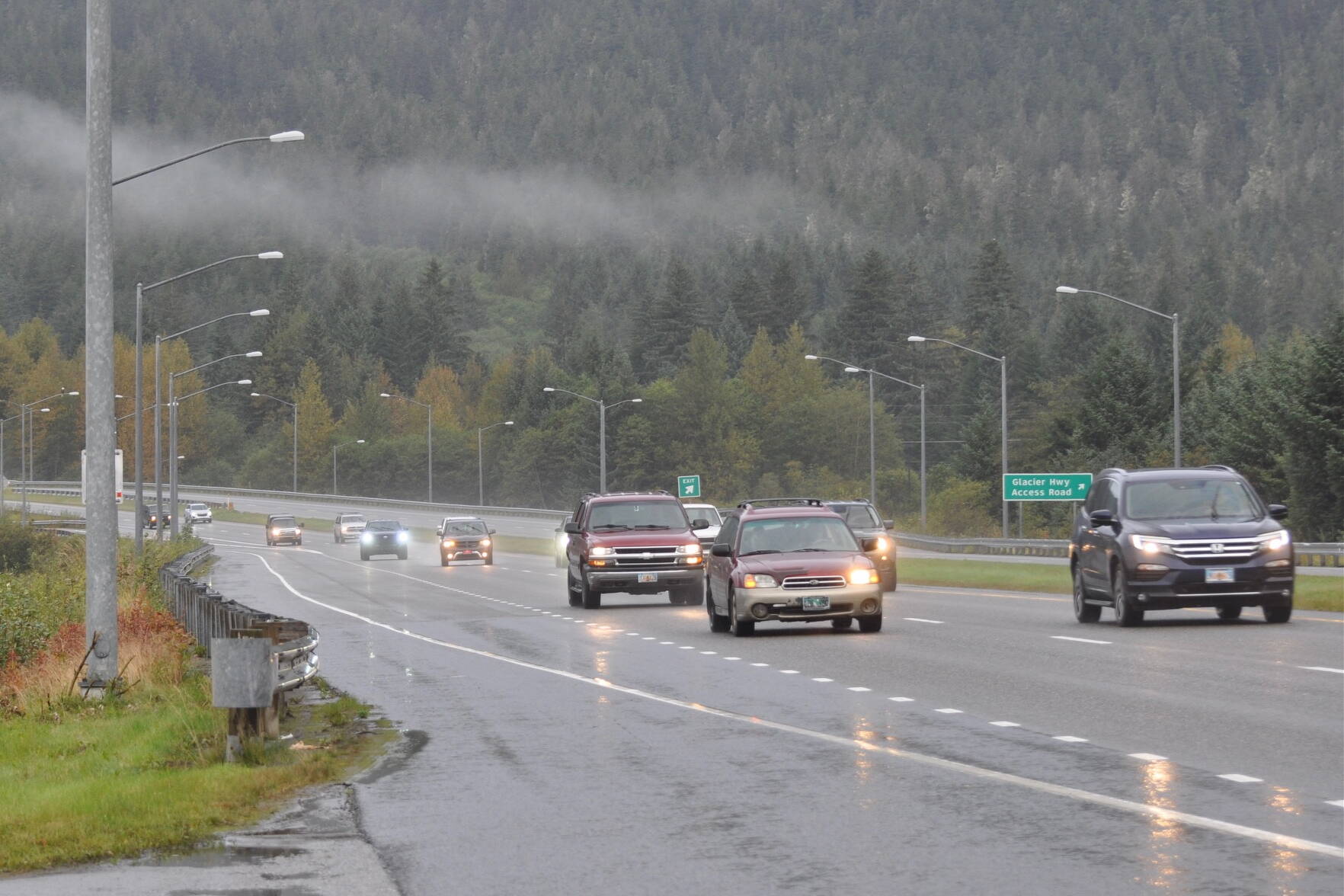 Rush-hour traffic heads toward downtown on Egan Drive on Friday morning. (Laurie Craig / Juneau Empire)