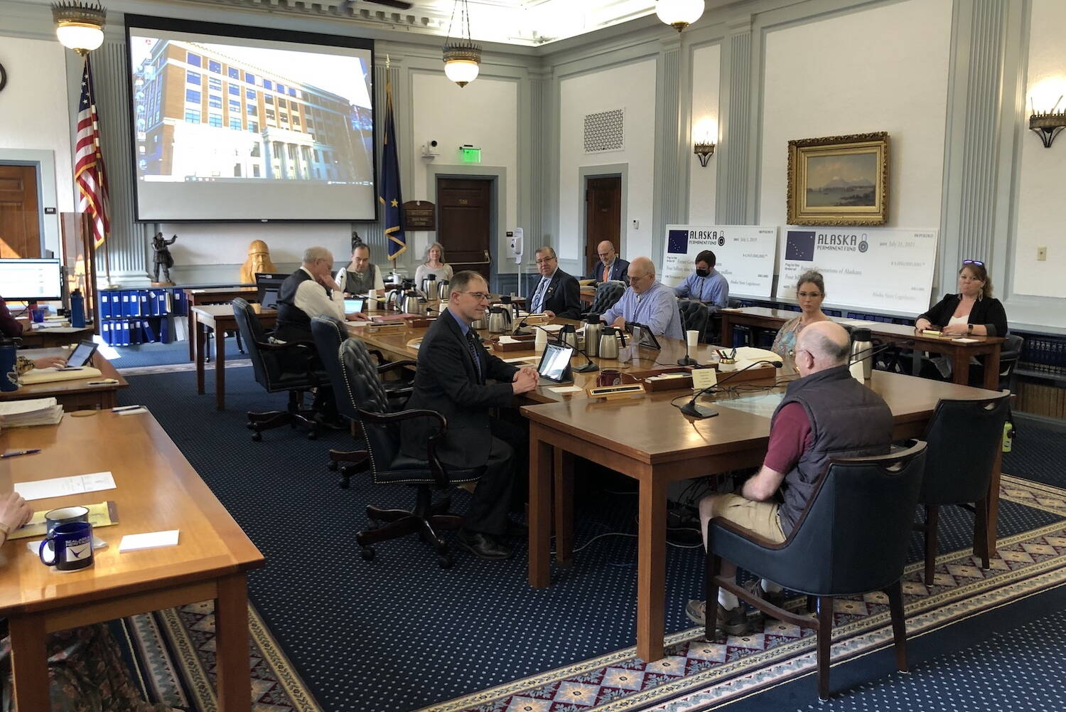 The Senate Finance Committee takes public testimony on Senate Bill 114, on Thursday, May 4, 2023, at the Alaska State Capitol. (James Brooks/Alaska Beacon)