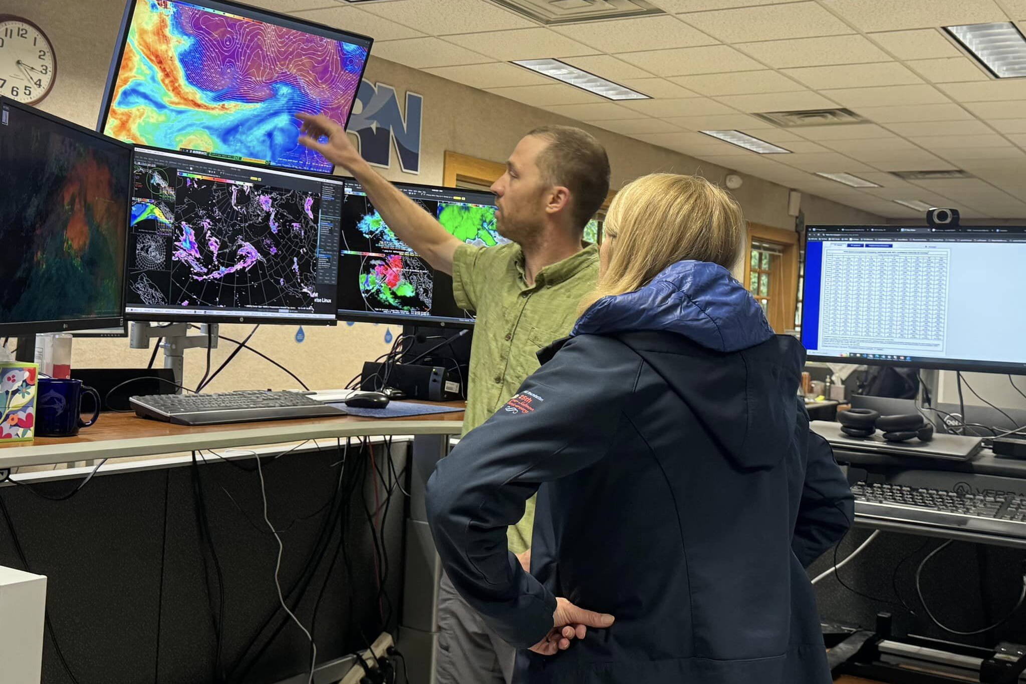 Andy Park, a National Weather Service Juneau meteorologist, shows U.S. Sen. Lisa Murkowski equipment at the weather station near the Mendenhall Glacier on Friday. (Photo courtesy of Lisa Murkowski)