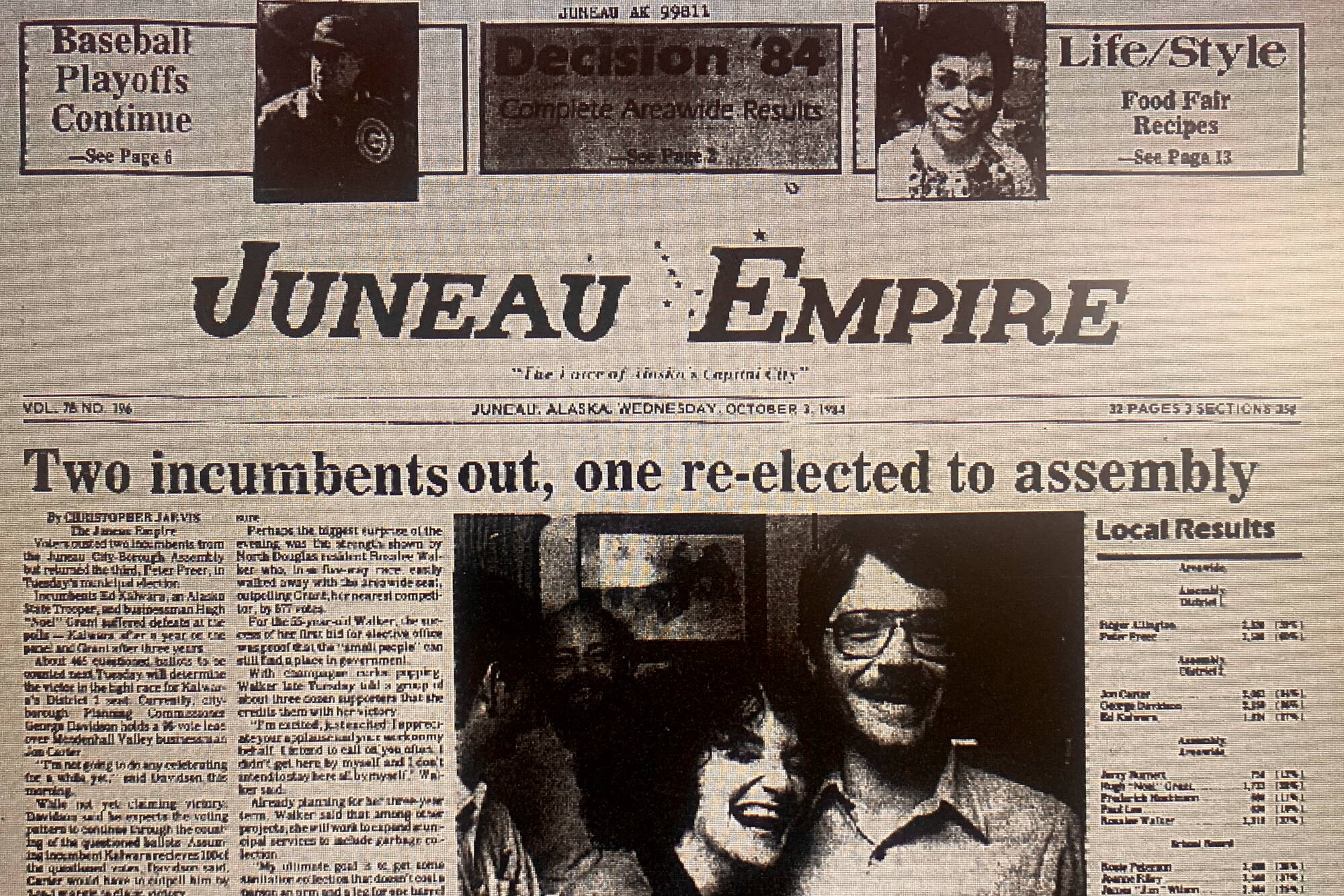 The front page of the Juneau Empire on Oct. 3, 1984. (Mark Sabbatini / Juneau Empire)