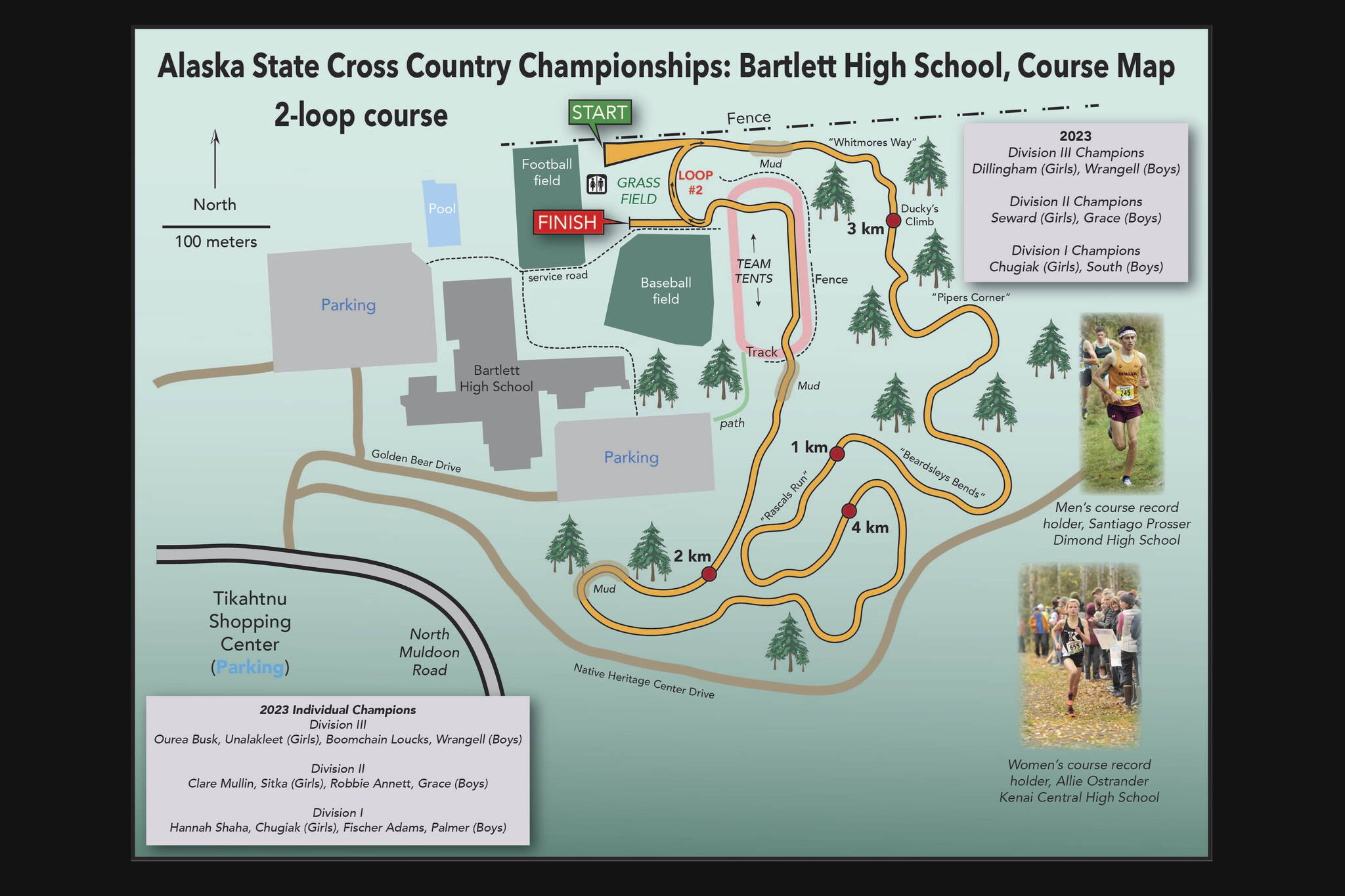 The new course along the Bartlett High School Trails for the ASAA State Cross Country Running Championships on Saturday. (Alaska School Activities Association map)