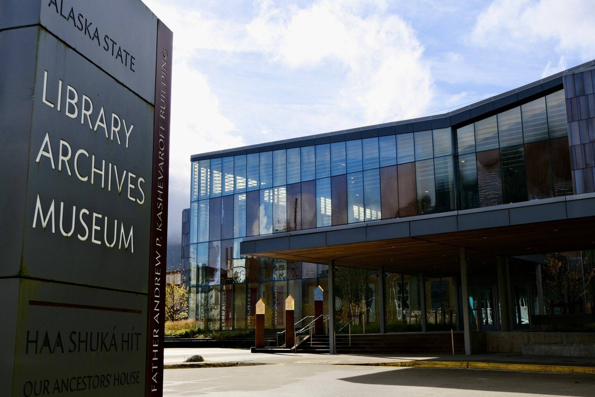 The Alaska State Museum is seen in the fall sun on Wednesday. (Claire Stremple/Alaska Beacon)