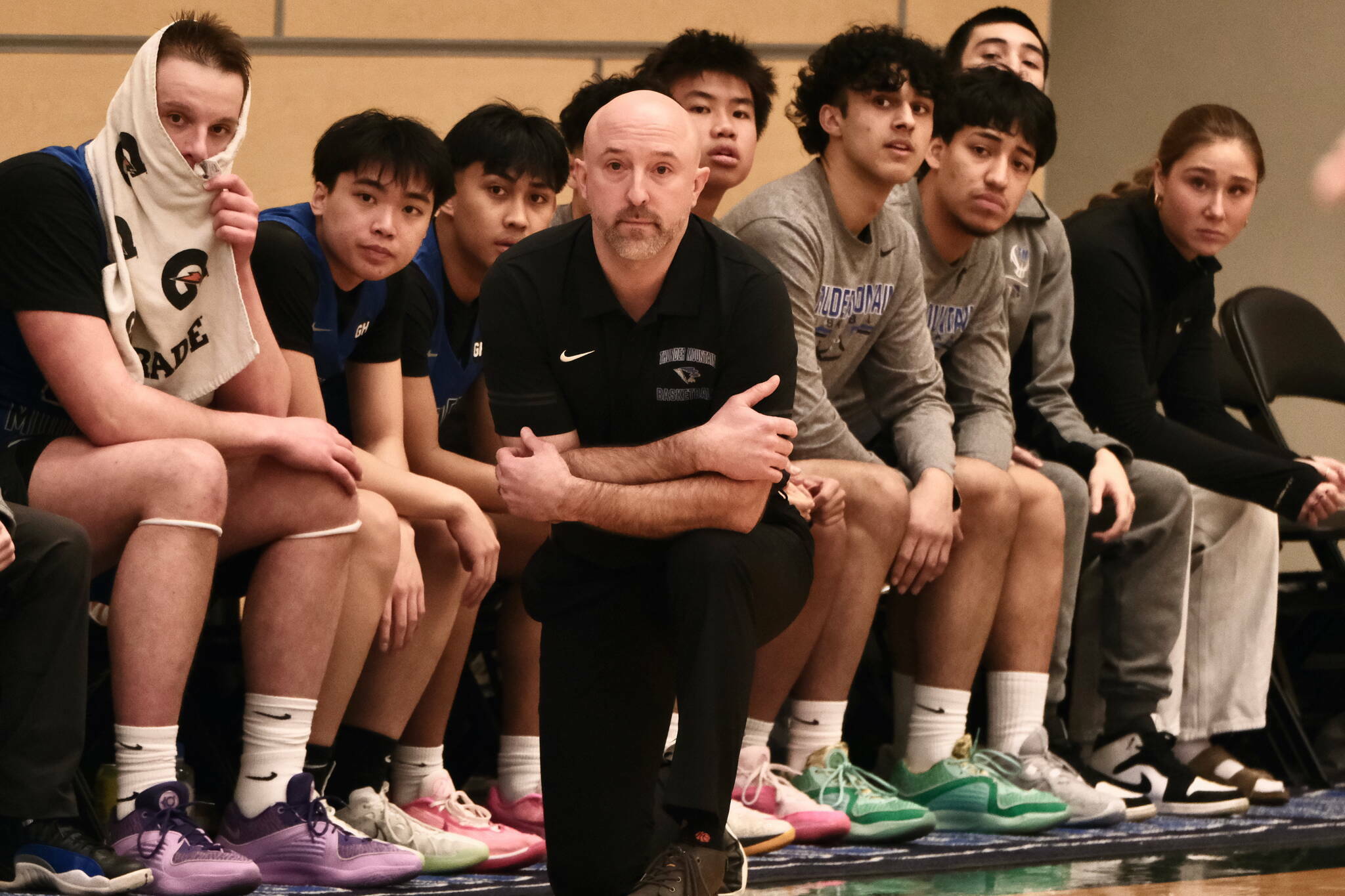 John Blasco, shown coaching the Thunder Mountain High School basketball team during the state tournament in March of this year, was honored as the Juneau Greater Chamber of Commerce’s citizen of the year at the organization’s annual awards gala at Centennial Hall last Saturday. (Klas Stolpe / Juneau Empire file photo)