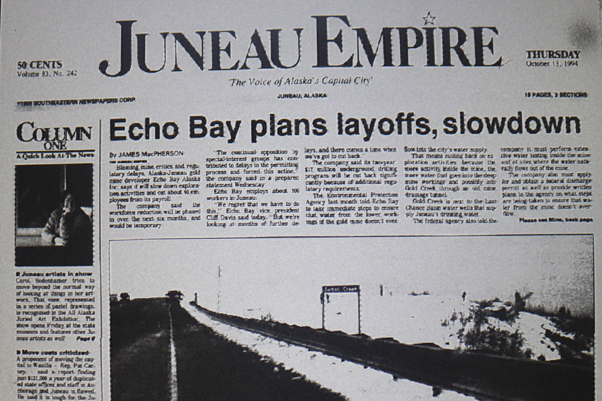 The front page of the Juneau Empire on Oct. 13, 1994. (Mark Sabbatini / Juneau Empire)