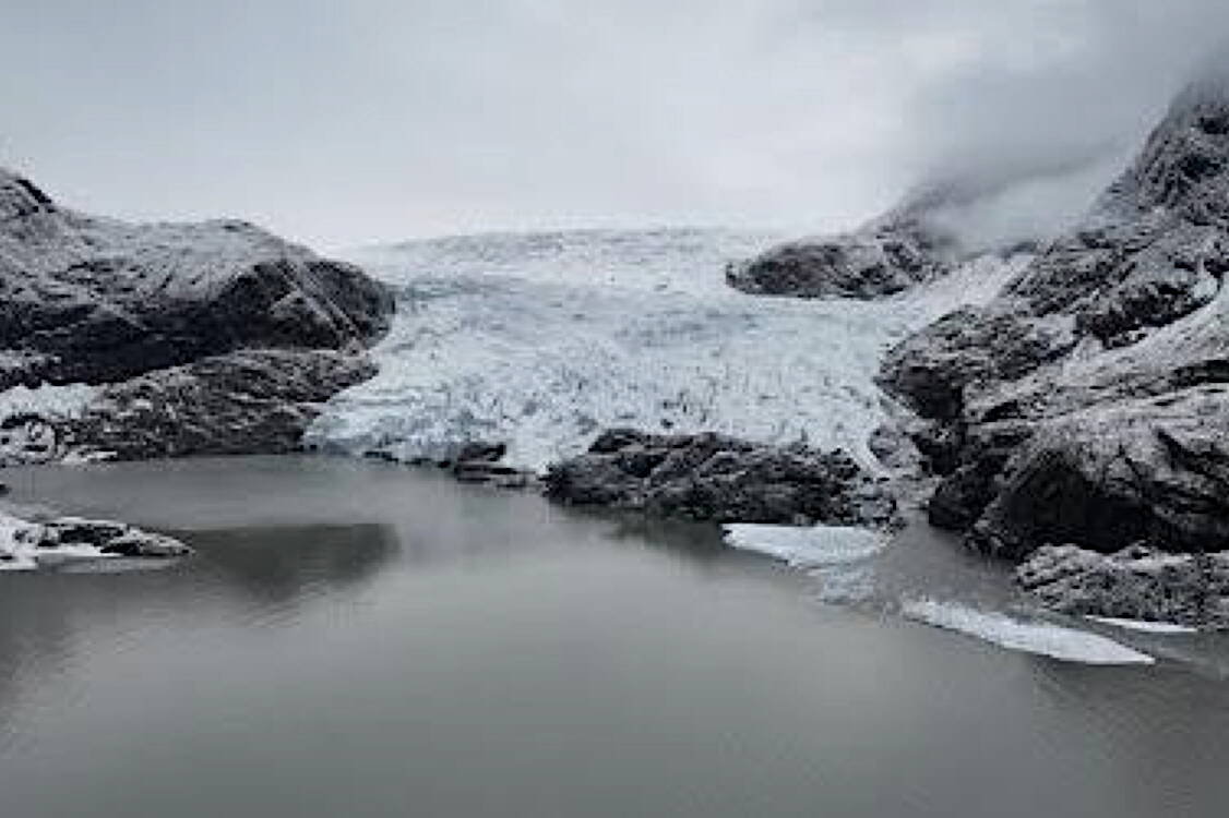 A screenshot from a National Weather Service video shows drainage flowing from Suicide Basin on Saturday morning. (National Weather Service Juneau photo)