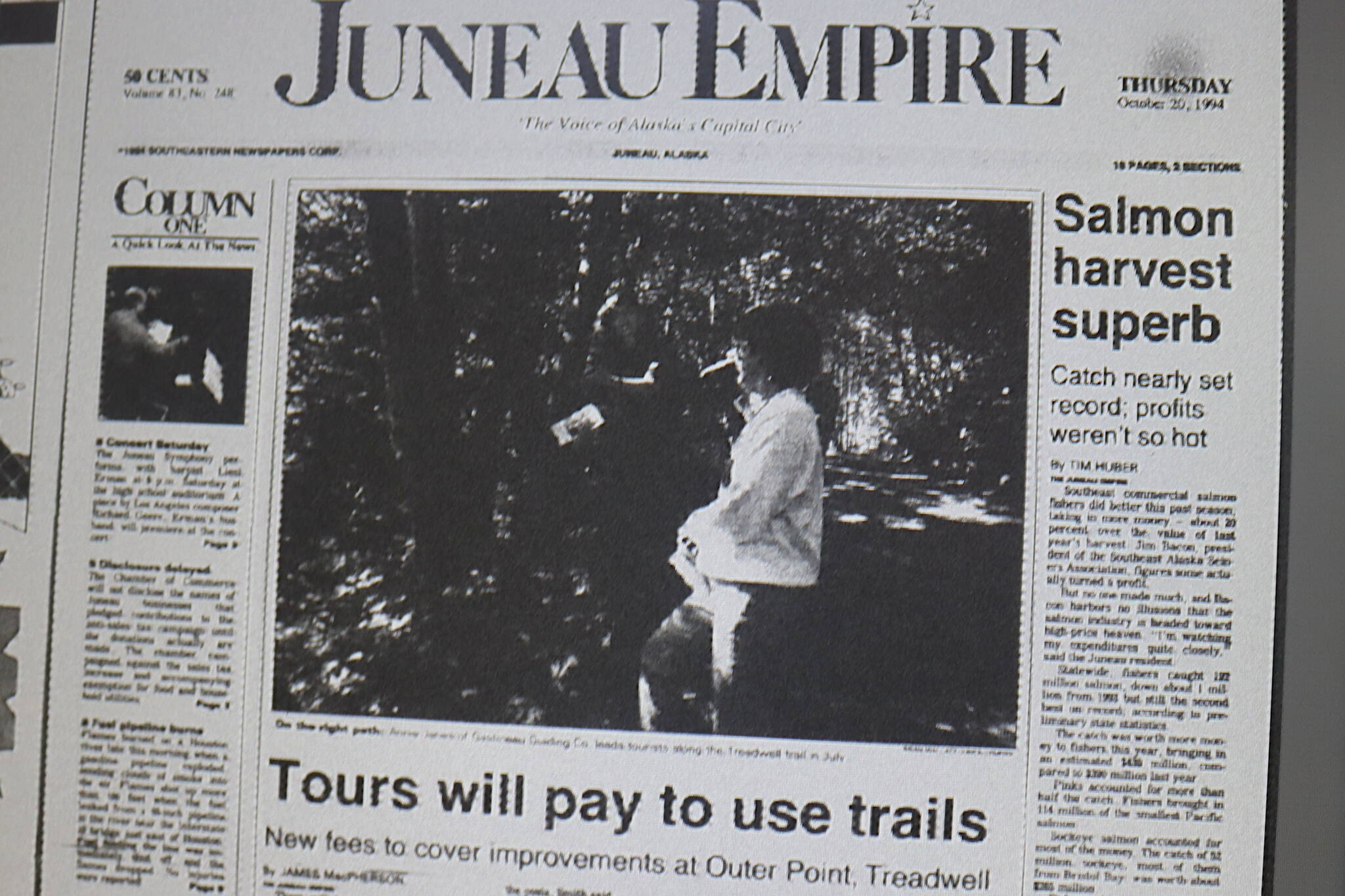 The front page of the Juneau Empire on Oct. 20, 1994. (Mark Sabbatini / Juneau Empire)