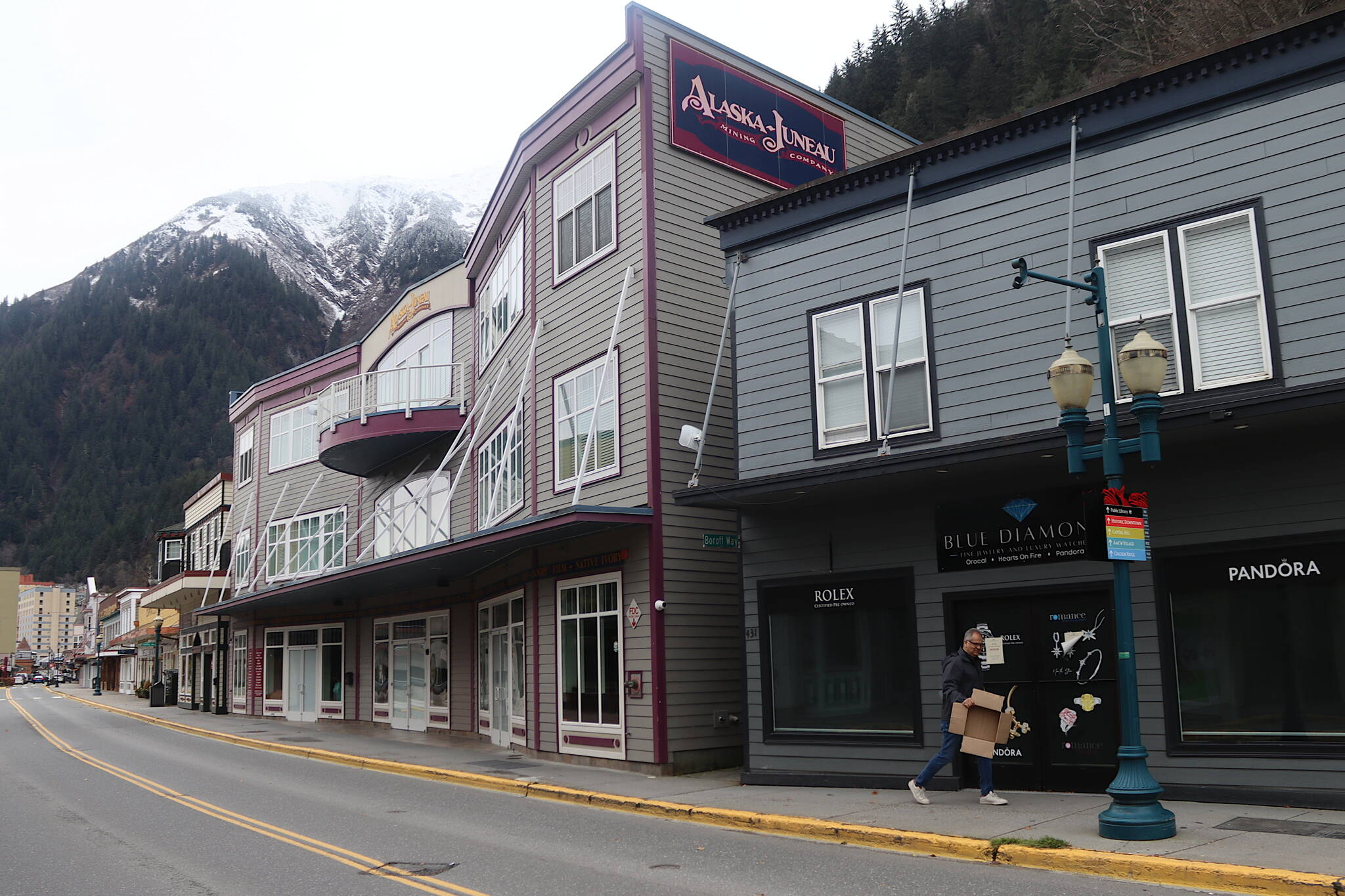 A row of businesses along South Franklin Street are closed on Friday, the day after the departure of the final cruise ship in Juneau during the 2024 season. (Mark Sabbatini / Juneau Empire)