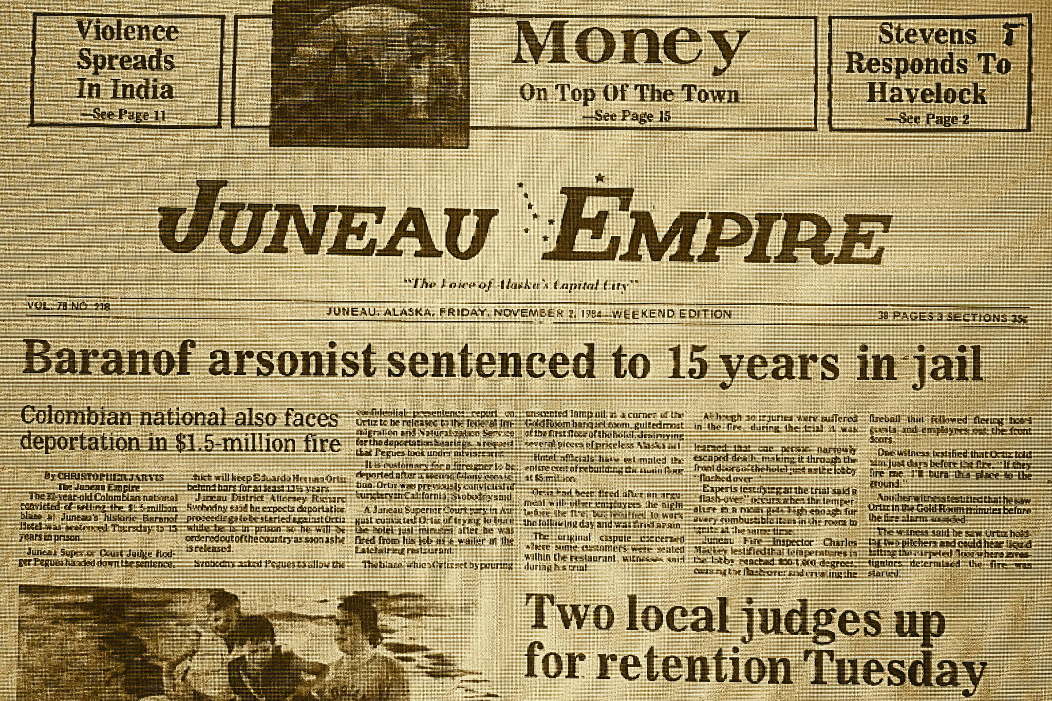 The front page of the Juneau Empire on Nov. 2, 1984. (Mark Sabbatini / Juneau Empire)