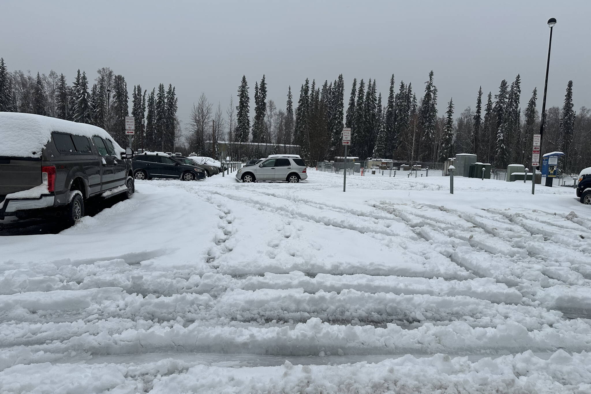 Fairbanks’ first real winter storm of October 2024 left behind an uncommon wet, slushy mess. (Photo by Bobby Bianco)