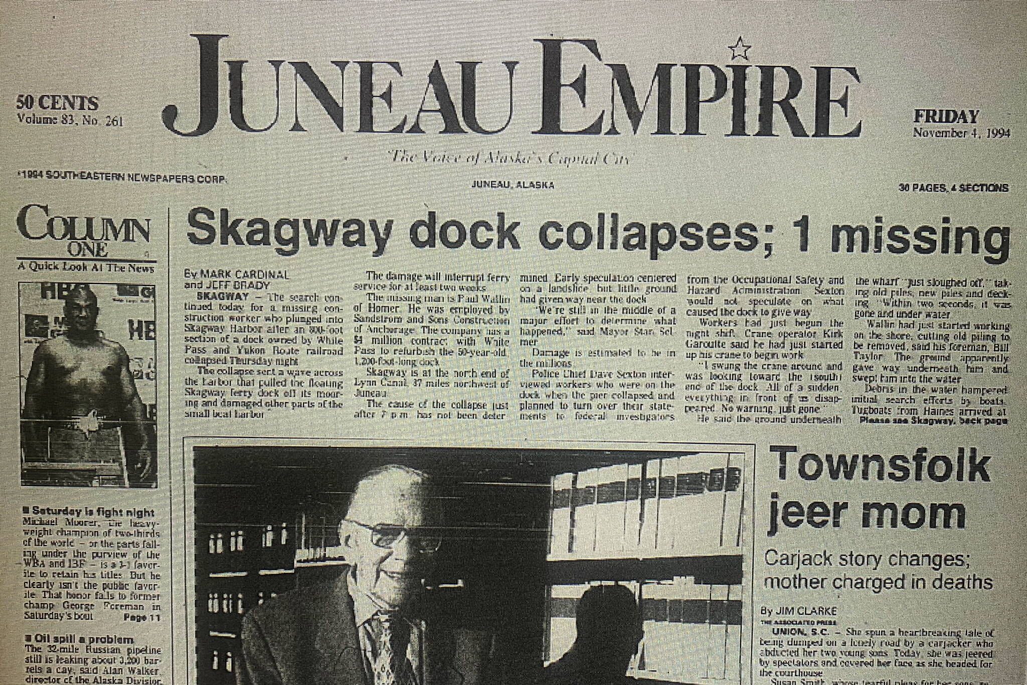 The front page of the Juneau Empire on Nov. 4, 1994. (Mark Sabbatini / Juneau Empire)