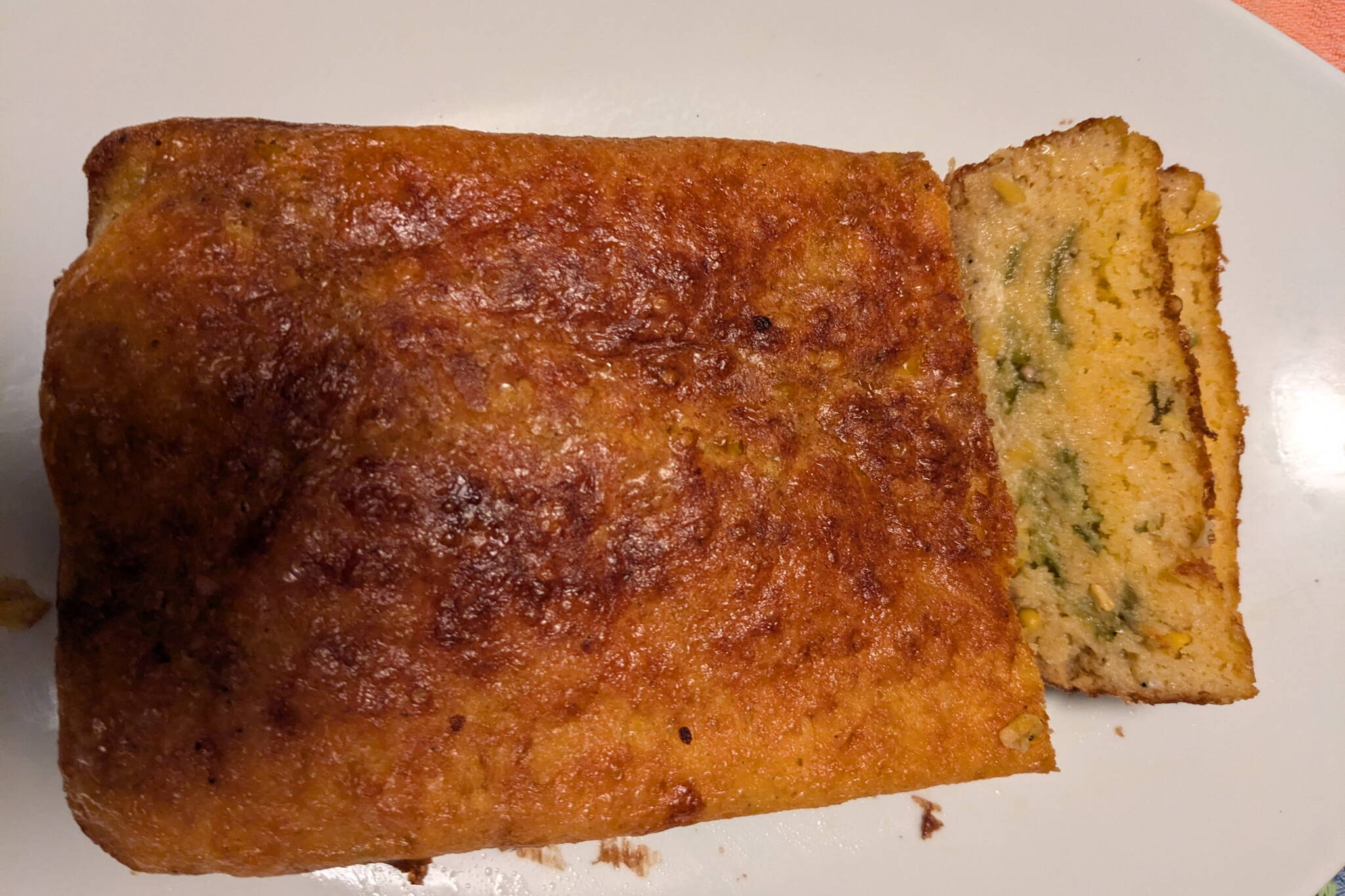 Finished Mexican cornbread loaf with roasted green chiles and cheese. (Photo by Patty Schied)