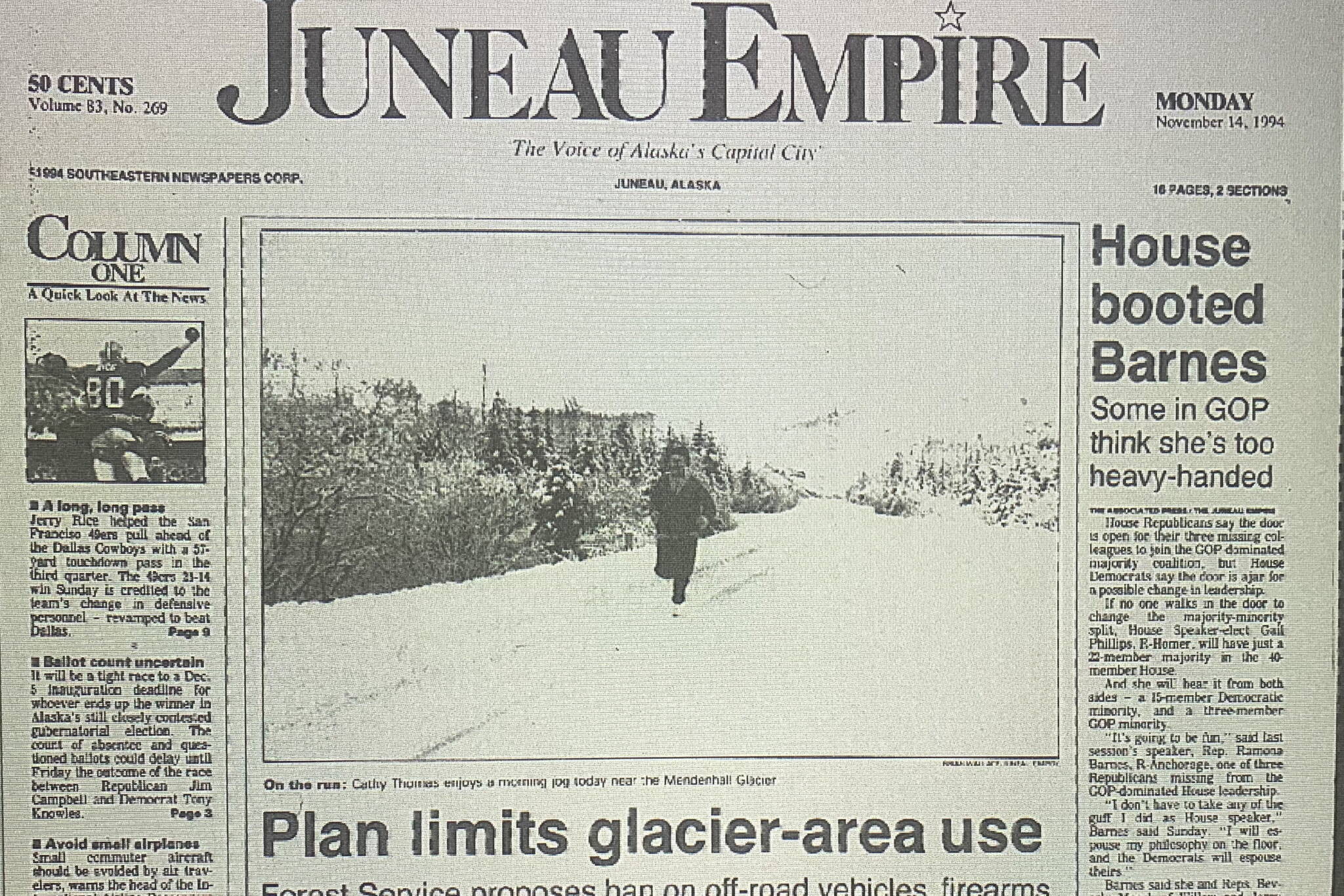 The front page of the Juneau Empire on Nov. 14, 1994. (Mark Sabbatini / Juneau Empire)