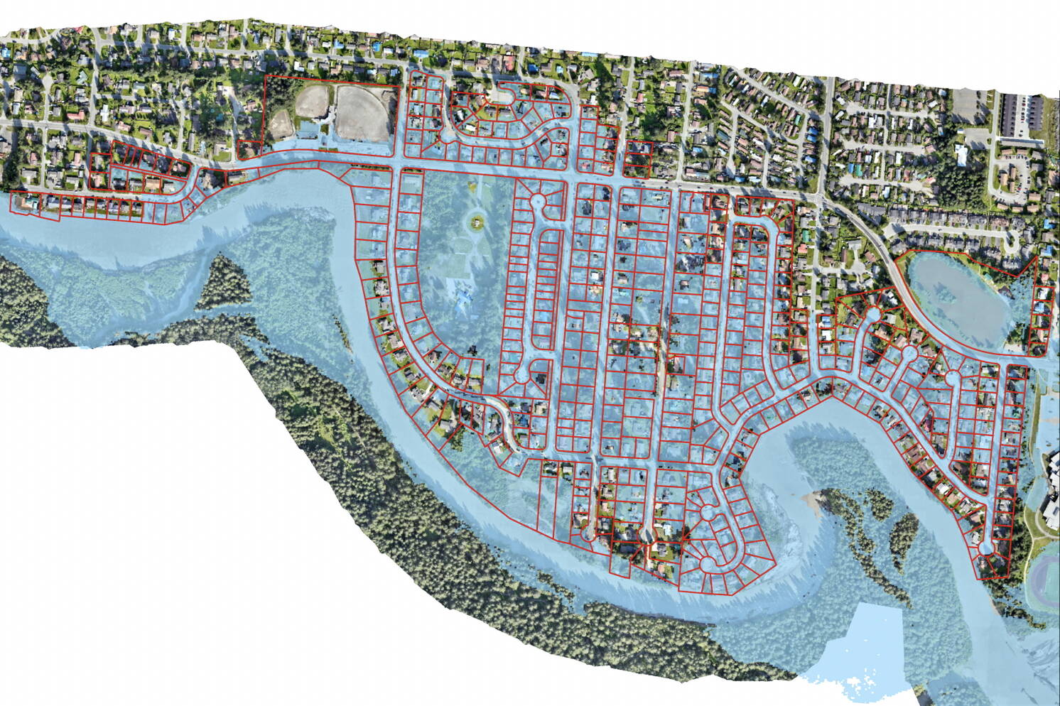 A map shows properties within a proposed Local Improvement District whose owners could be charged nearly $8,000 each for the installation of a semi-permanent levee to protect the area from floods. (City and Borough of Juneau map)