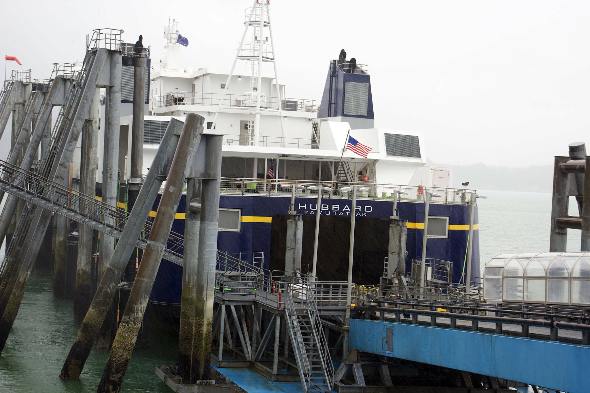 The Hubbard state ferry docks at the Alaska Marine Highway System terminal in Auke Bay on Monday, June 26. (Mark Sabbatini / Juneau Empire file photo)