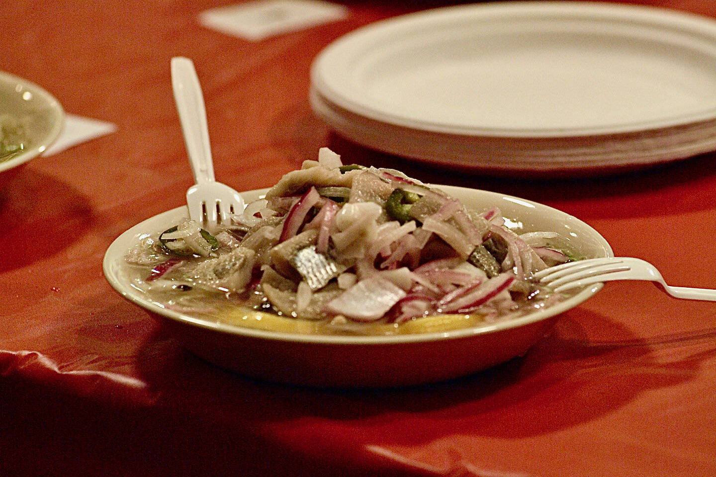 The delicacy of the Little Norway Pickled Herring Contest in Petersburg. (Klas Stolpe / Juneau Empire)