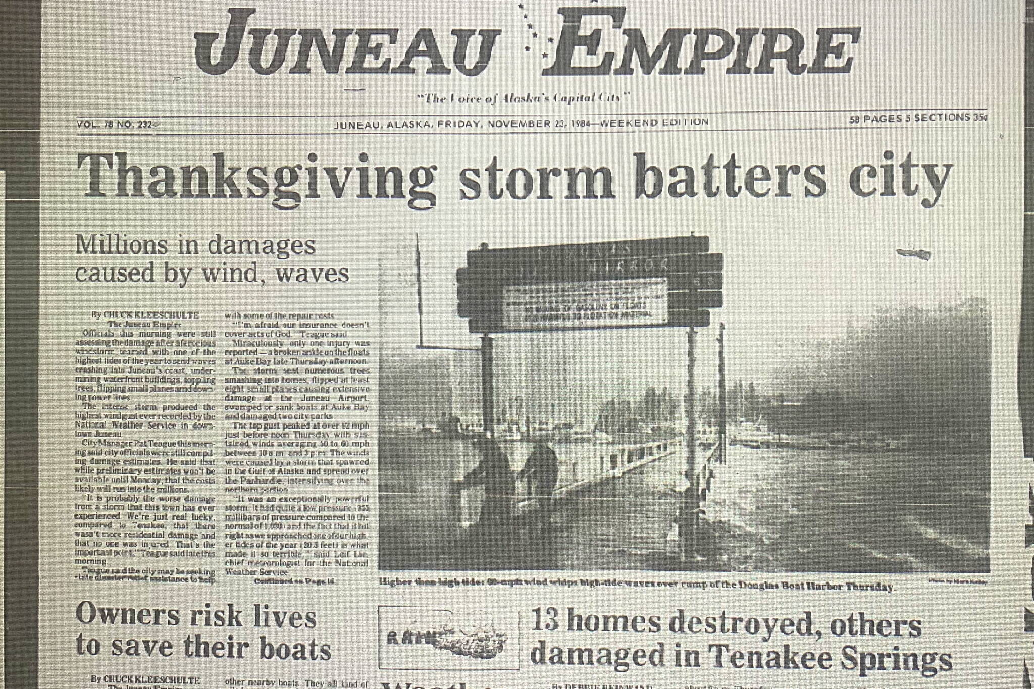 The front page of the Juneau Empire on Nov. 23, 1984. (Mark Sabbatini / Juneau Empire)