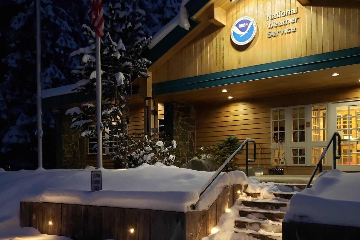 The National Weather Service Juneau office reported six inches at its Mendenhall Valley station as of Sunday morning with “much more on the way” before the storm ends Monday. (National Weather Service Juneau photo)