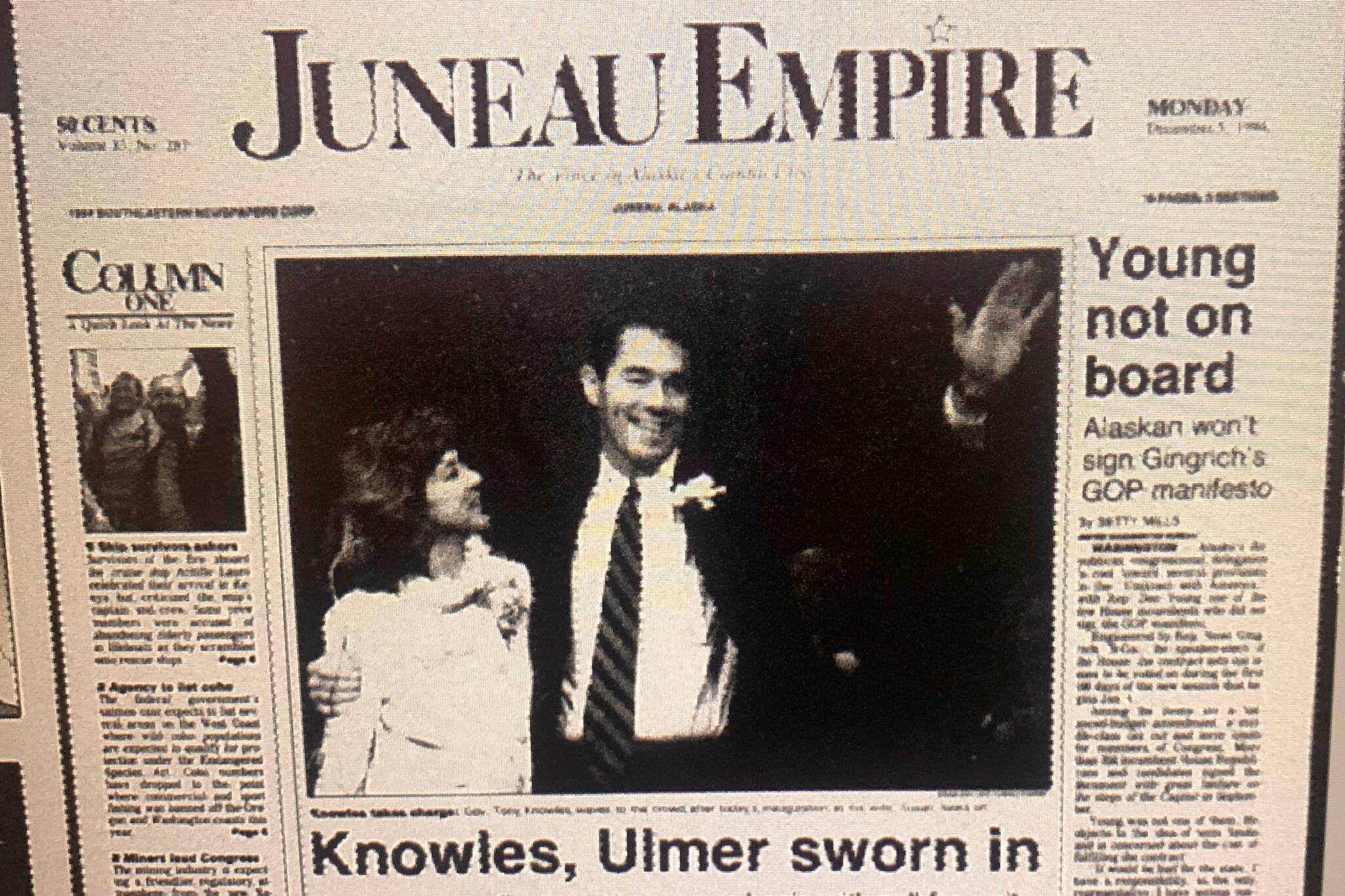 The front page of the Juneau Empire on Dec. 5, 1994. (Mark Sabbatini / Juneau Empire)