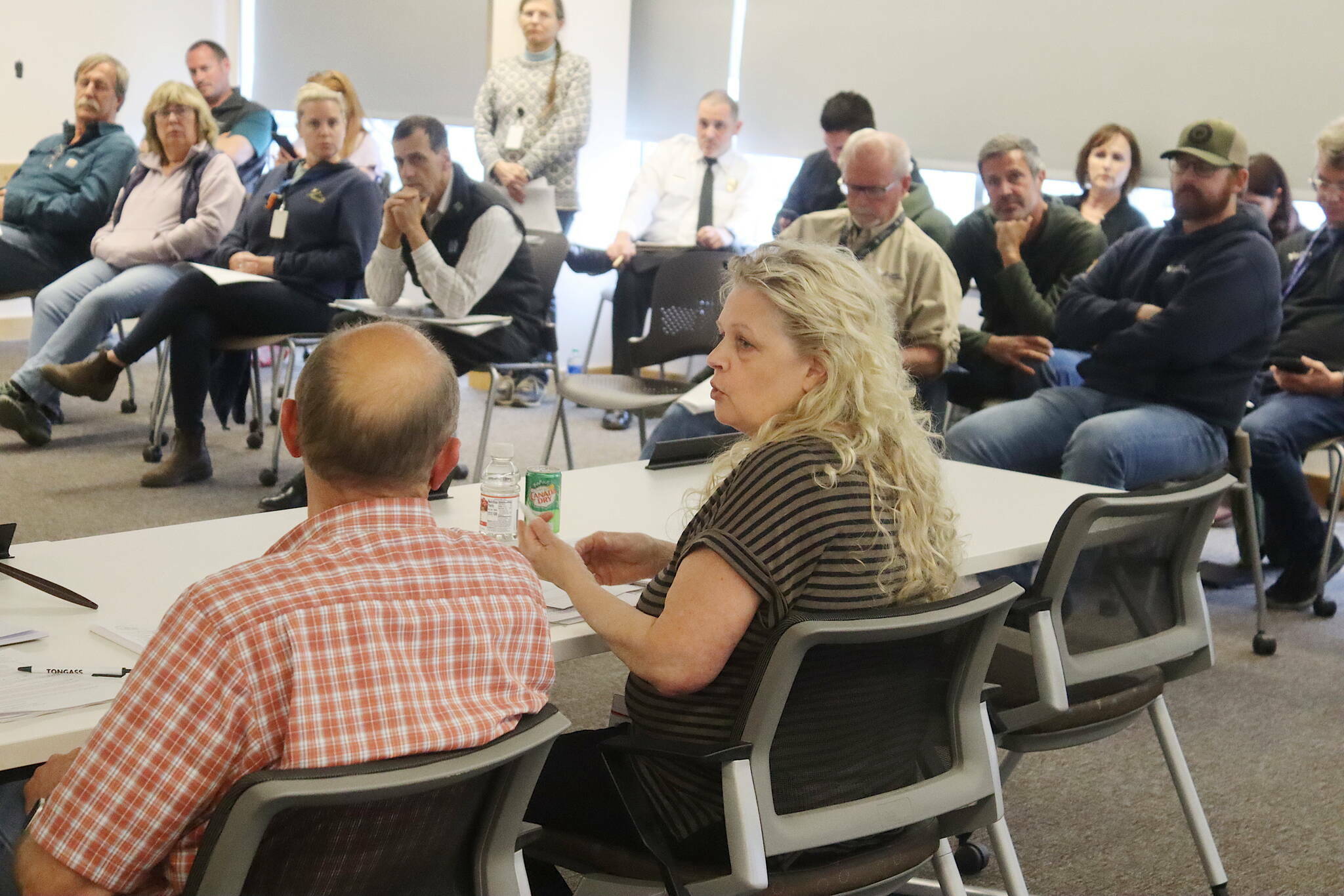 Juneau International Airport Manager Patty Wahto addresses attendees at a Juneau Airport Board meeting on July 11. (Mark Sabbatini / Juneau Empire)