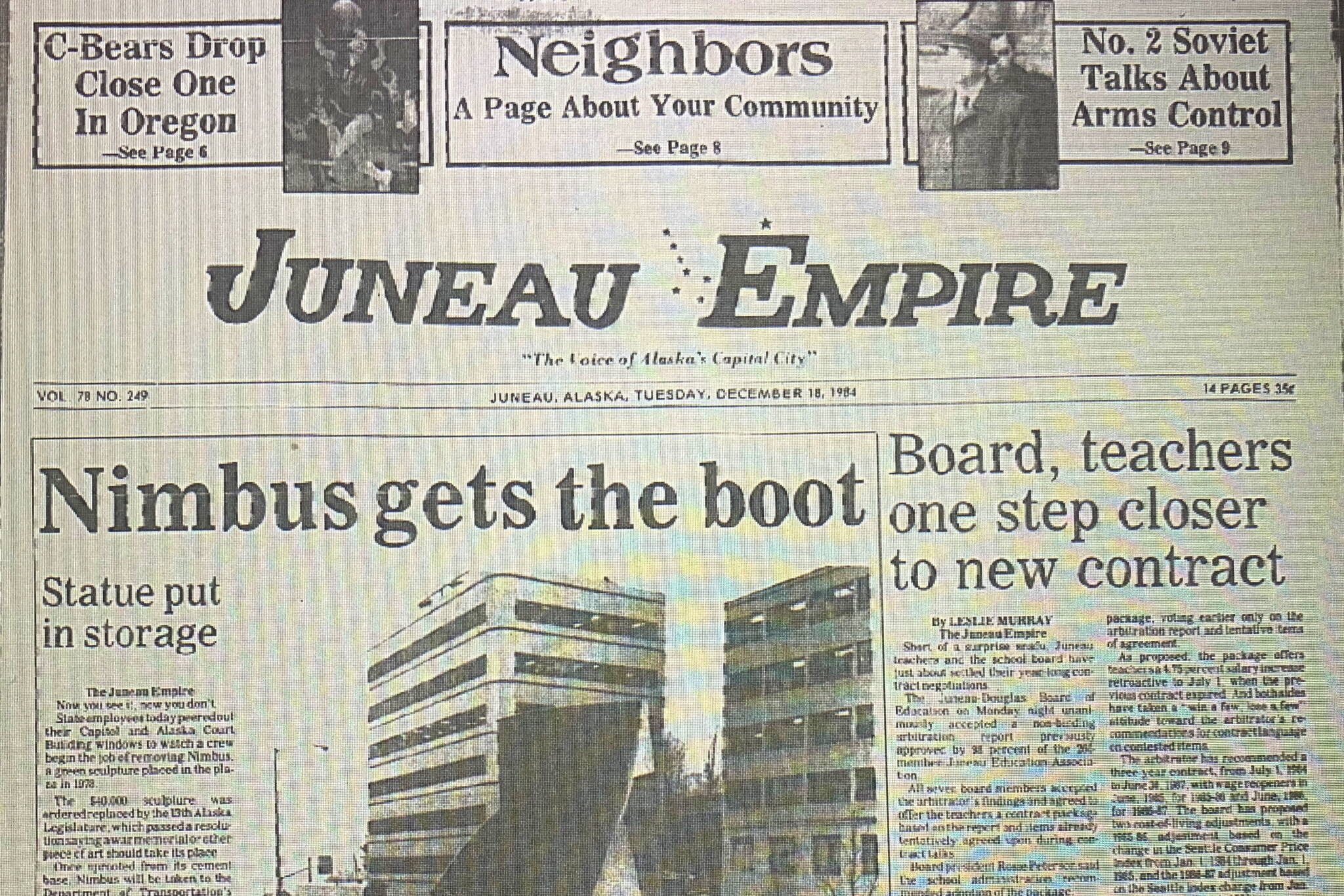 The front page of the Juneau Empire on Dec. 18, 1984. (Mark Sabbatini / Juneau Empire)