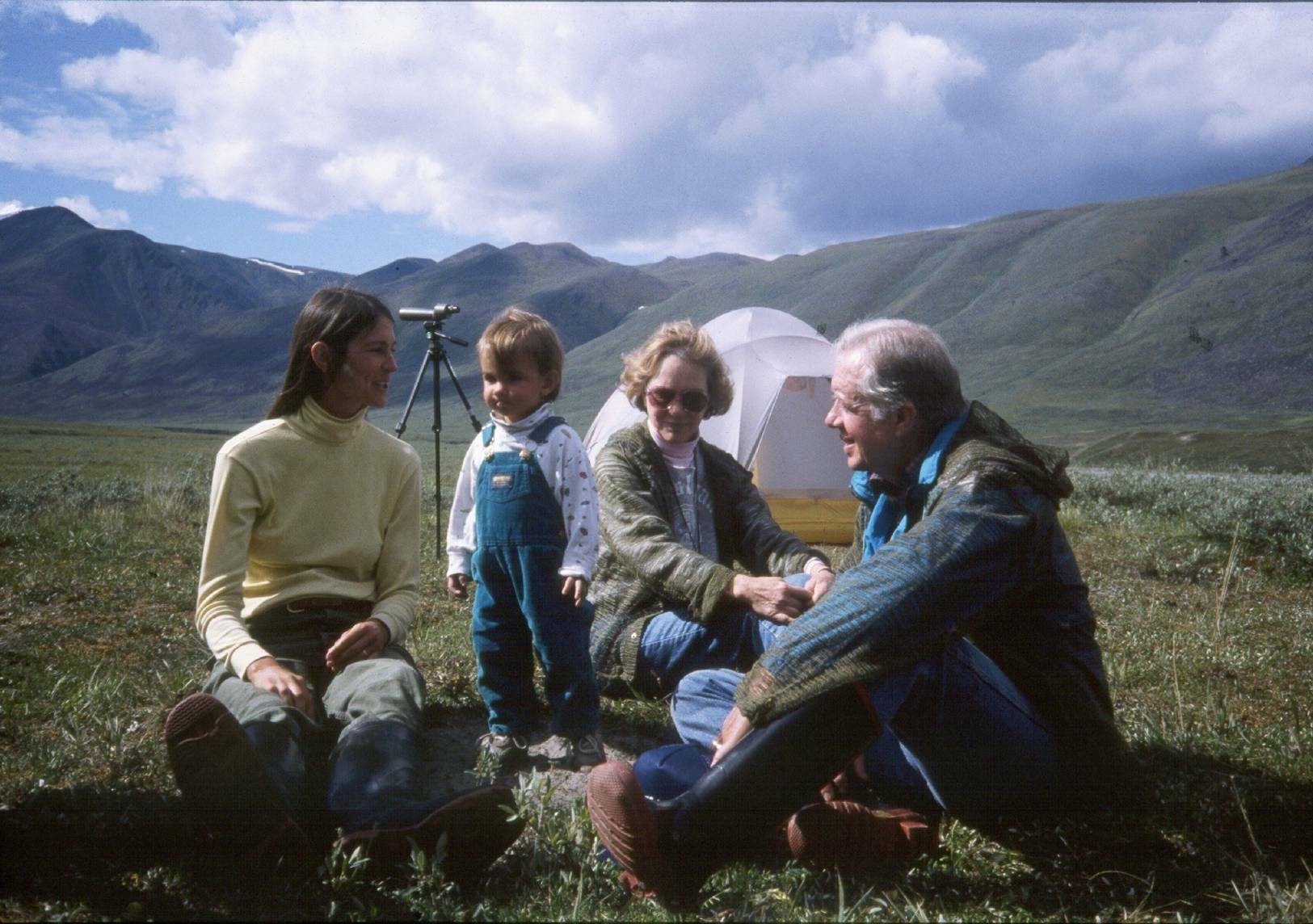 Former President Jimmy Carter and wife Roselynn Carter talk with Debbie Miller during a 1990 camping trip in the Arctic National Wildlife Refuge. Miller, an Alaska teacher and author, helped found the Alaska Wilderness League. The organization this week gave a special lifetime award to the former president for his advocacy on behalf of Alaska public lands, including the Arctic refuge. (Photo provided by the Alaska Wilderness League)