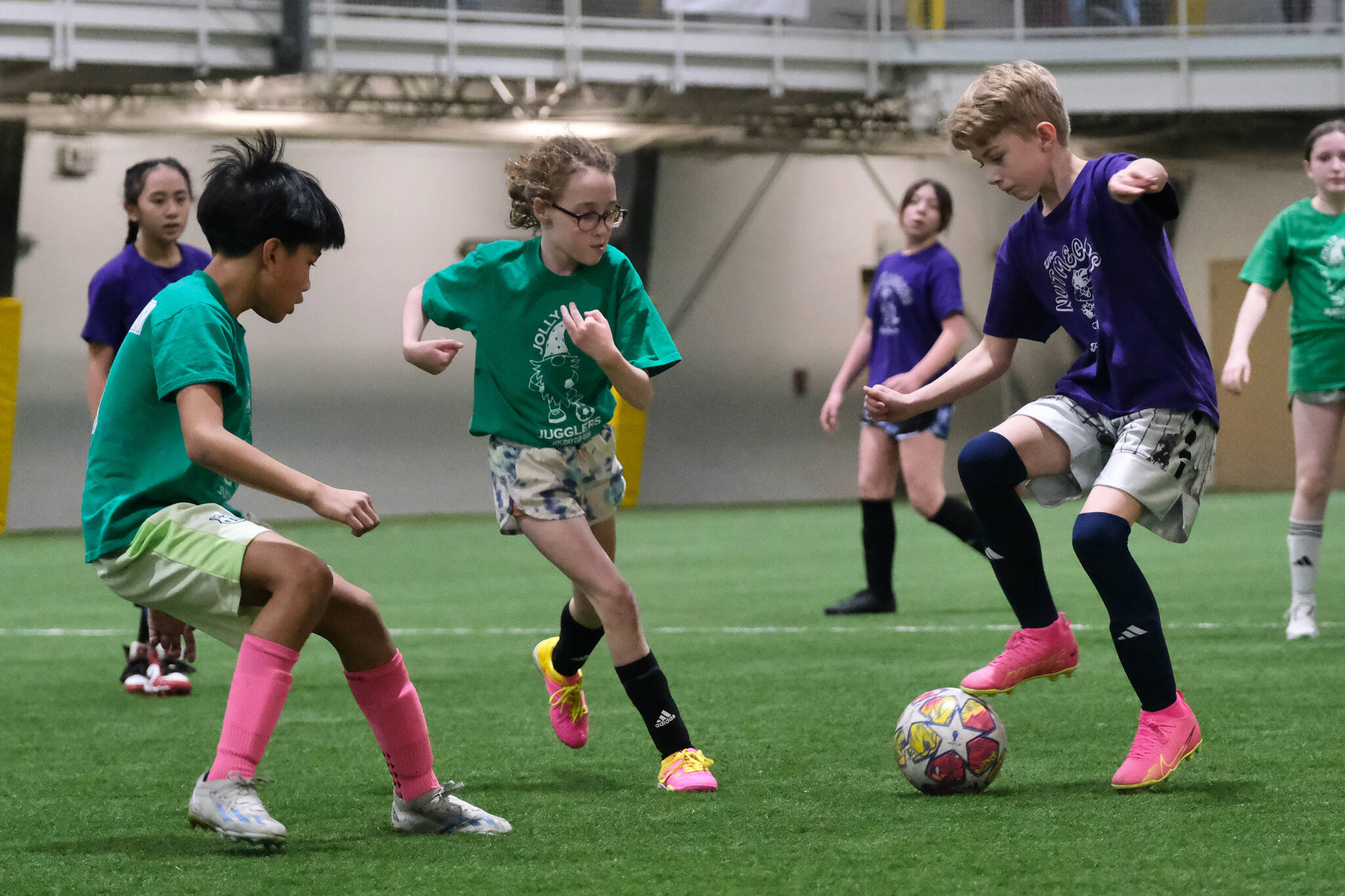 Elementary Division action at the 32nd Annual Holiday Cup Soccer Tournament on Tuesday, Dec. 31, at the Dimond Park Field House. (Klas Stolpe / Juneau Empire)