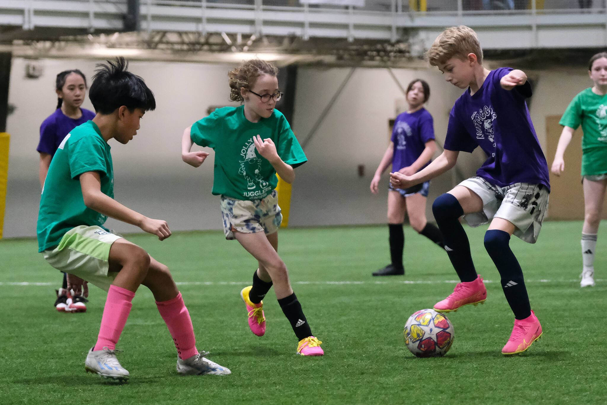 Elementary Division action at the 32nd Annual Holiday Cup Soccer Tournament on Tuesday, Dec. 31, at the Dimond Park Field House. (Klas Stolpe / Juneau Empire)