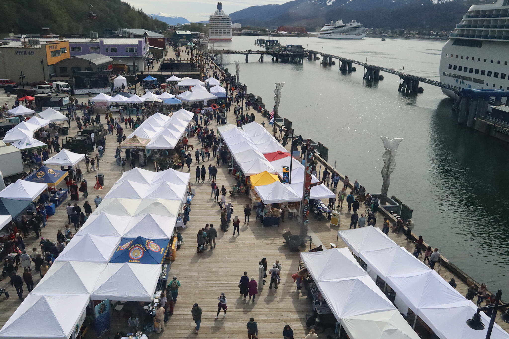 Hundreds of residents and cruise ship passengers visit the Juneau Maritime Festival at Elizabeth Peratrovich Plaza on Saturday, May 4, 2024. (Mark Sabbatini / Juneau Empire file photo)