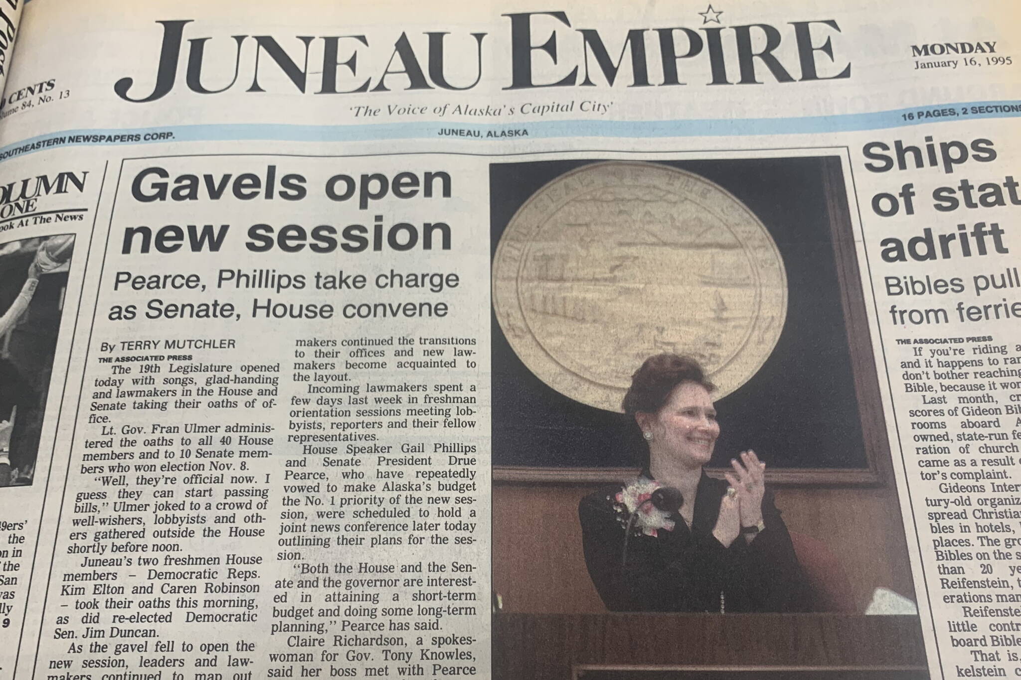 The front page of the Juneau Empire on Jan. 16, 1995. (Mark Sabbatini / Juneau Empire)