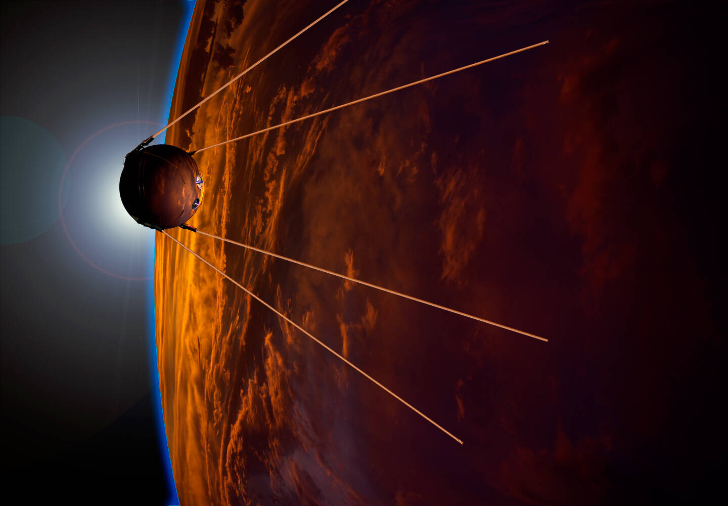 Sputnik 1 orbits Earth in this artist’s rendition by Gregory Todd. (Creative Commons)