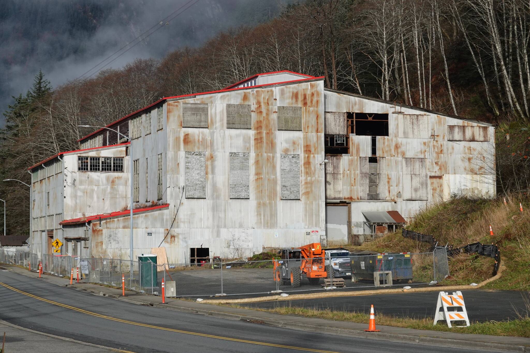 The Alaska-Juneau Gold Mine steam power plant on Oct. 31, 2024, prior to demolition. (Laurie Craig / Juneau Empire)