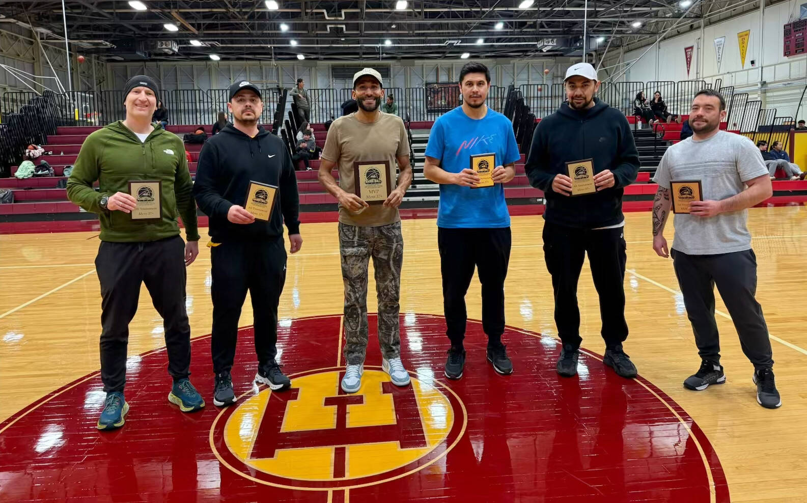 Members of the Men’s 37 Division all-tournament team at last week’s Mt. Edgecumbe Invitational Basketball Tournament at the MEHS B.J. McGillis Gymnasium. (Photo courtesy MEHS)