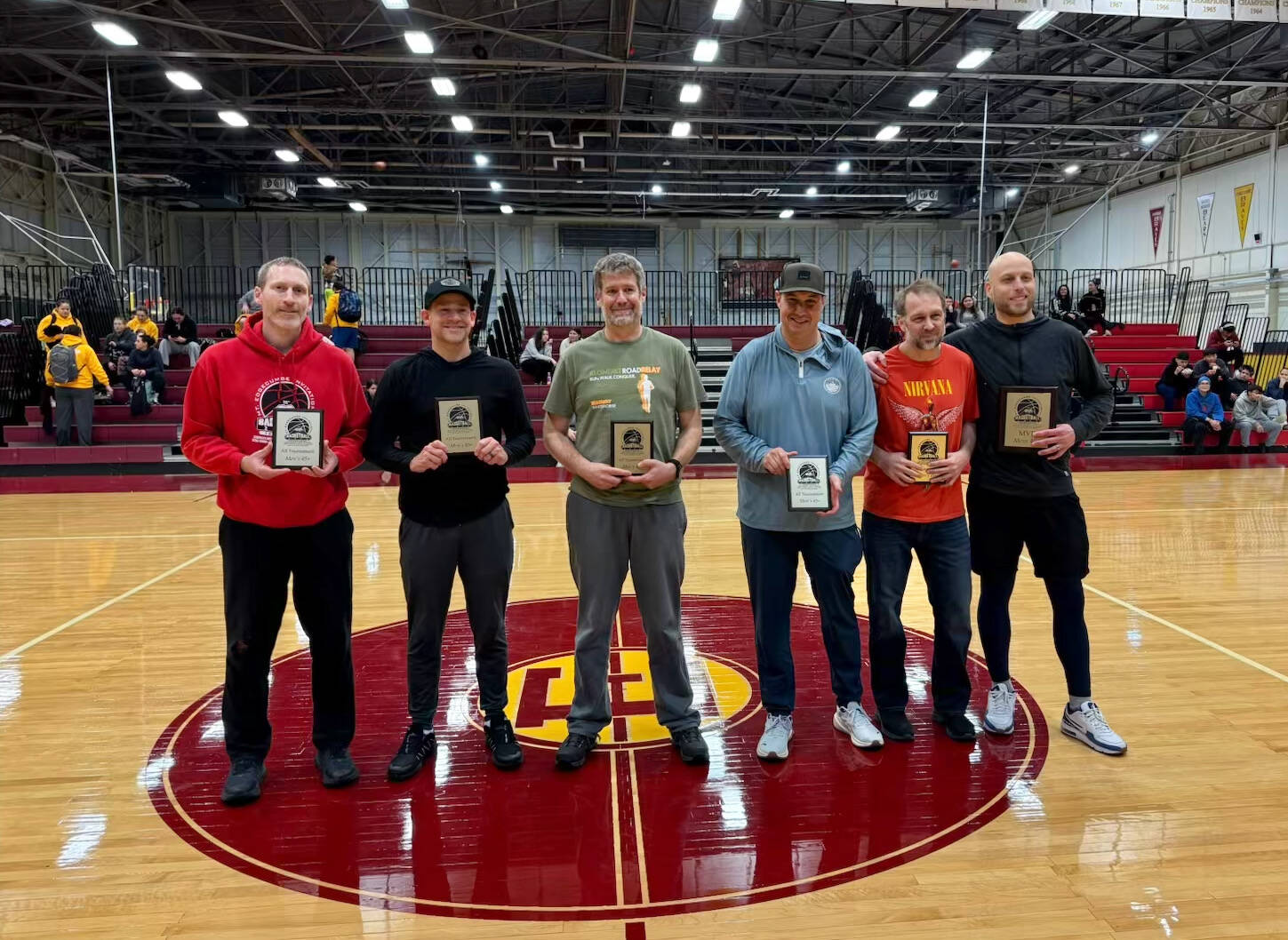 Members of the Men’s 47 all-tournament team at last week’s Mt. Edgecumbe Invitational Basketball Tournament at the MEHS B.J. McGillis Gymnasium. (Photo courtesy MEHS)