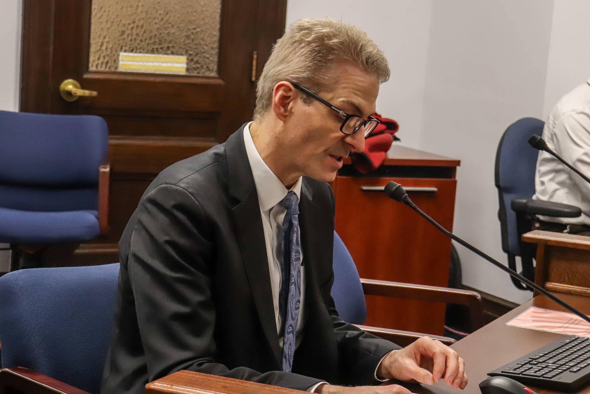 Juneau School District Superintendent Frank Hauser testifies in support of a base student allocation increase on Jan. 29, 2025. (Jasz Garrett / Juneau Empire)