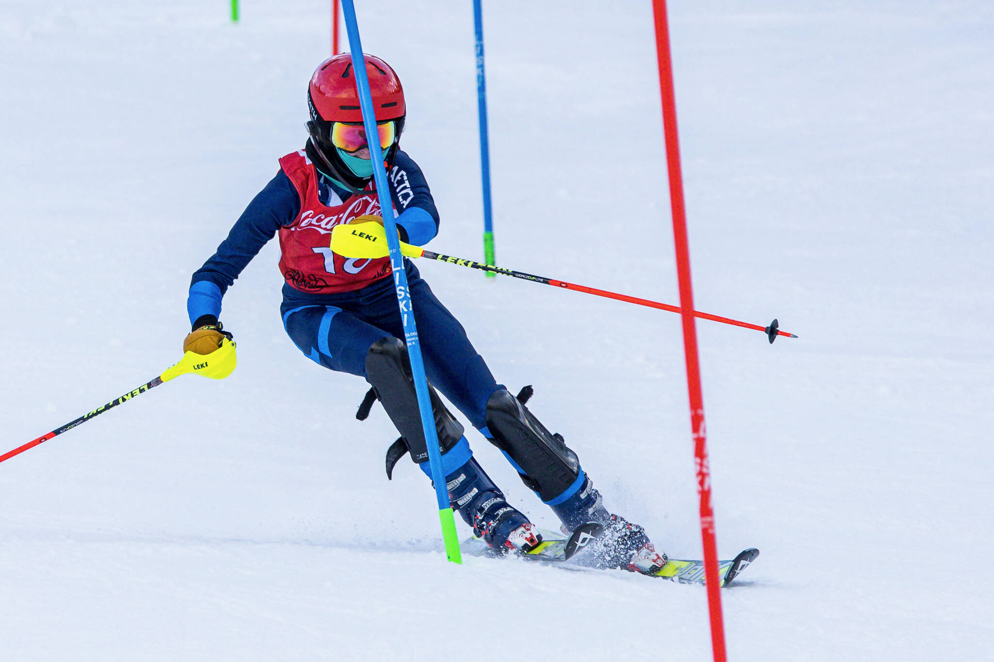 Juneau Ski Club’s U16 athlete Maddie Dale races in the ladies slalom during the Coca-Cola Classic race series on Tuesday at the Alyeska Race Trail in Girdwood. (Photo courtesy Bob Eastaugh)