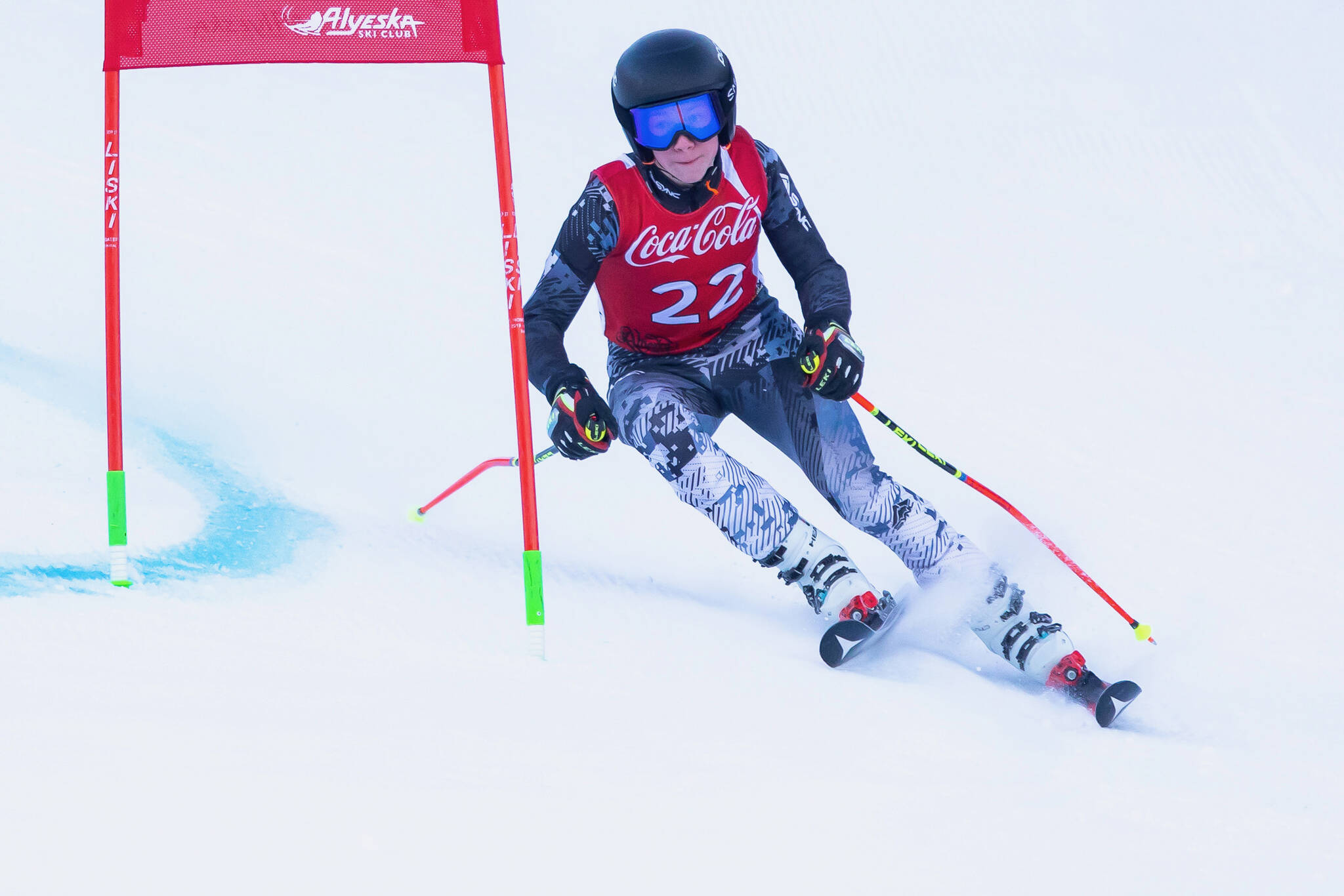 Juneau Ski Club’s U16 athlete Angus Andrews races in the men’s giant slalom during the Coca-Cola Classic race series on Wednesday at the Alyeska Race Trail in Girdwood. (Photo courtesy Bob Eastaugh)