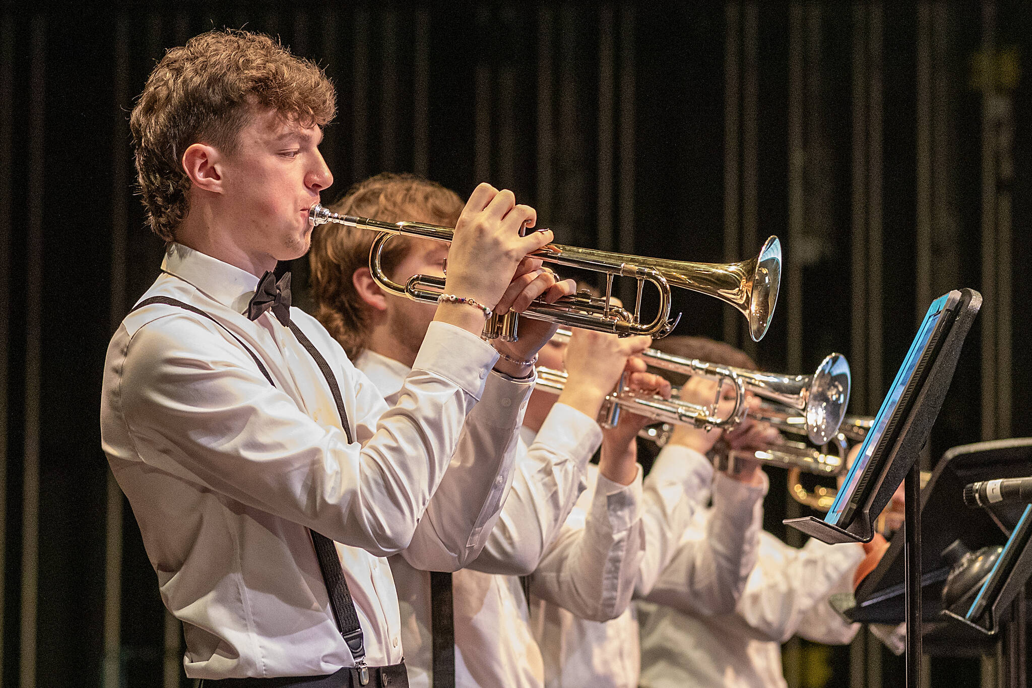 Students play trumpets at the first annual Jazz Fest in 2024. (Photo courtesy of Sandy Fortier)