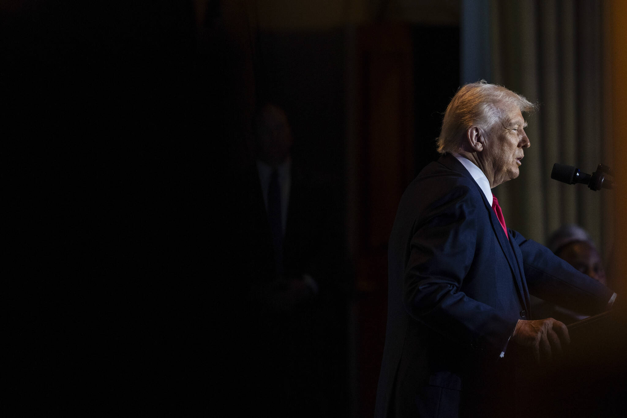 President Donald Trump delivers remarks during the National Prayer Breakfast at the U.S. Capitol in Washington, Feb. 6, 2025. (Eric Lee/The New York Times)