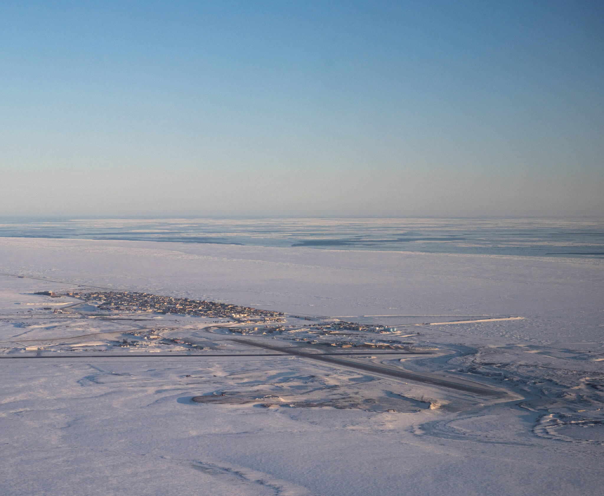 An aerial view of Nome on March 16, 2022. (Ash Adams/The New York Times)